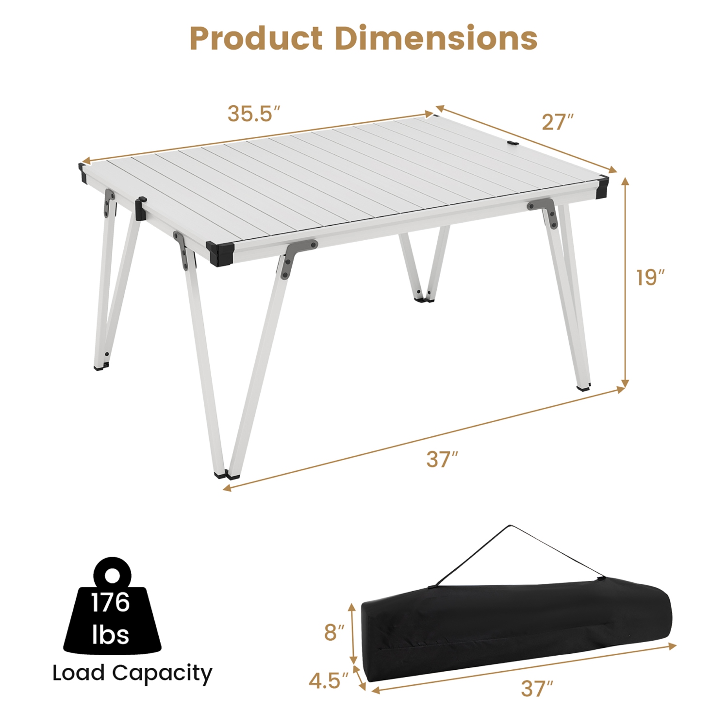 Gymax Folding Camping Table w/ Storage Bag & Waterproof Desktop Aluminum Structure