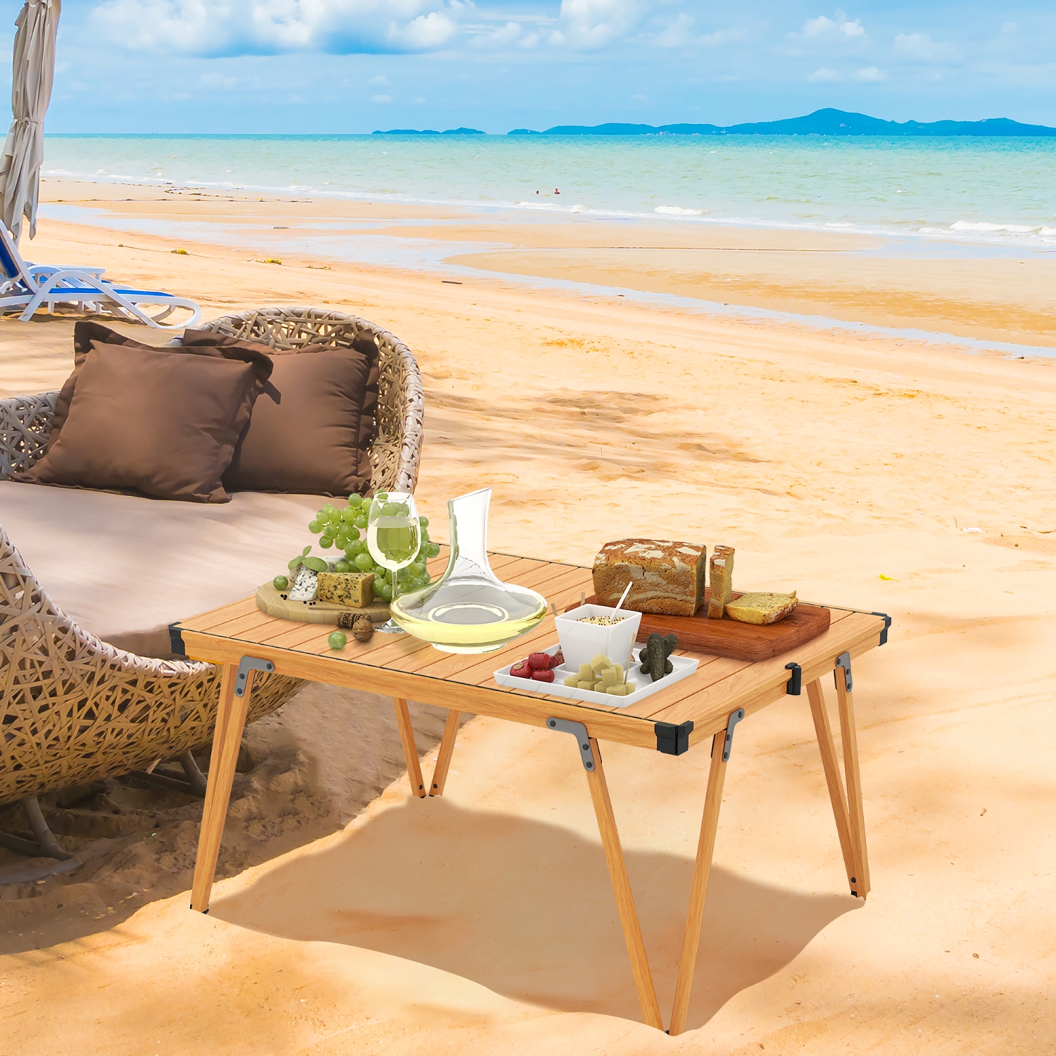 Gymax Folding Camping Table w/ Storage Bag & Waterproof Desktop Aluminum Structure