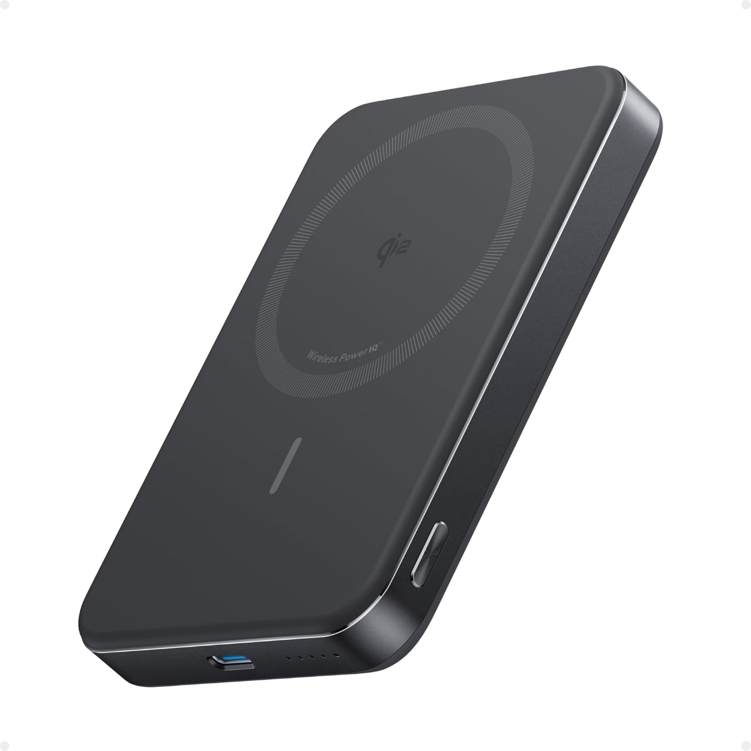 Anker MagGo Power Bank, Ultra Slim 10000mAh Magnetic Battery Pack, Qi2 Certified, Portable, 15W Ultra Fast MagSafe Compatible Charger, Ergonomic Design, Only for iPhone 15/14/13/1