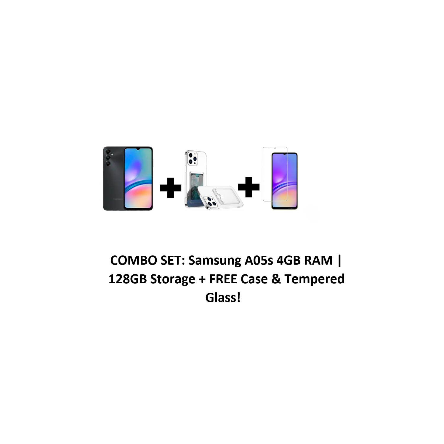 COMBO SET: Samsung A05S 4GB RAM | 128GB Storage + FREE Case & Tempered Glass - Black