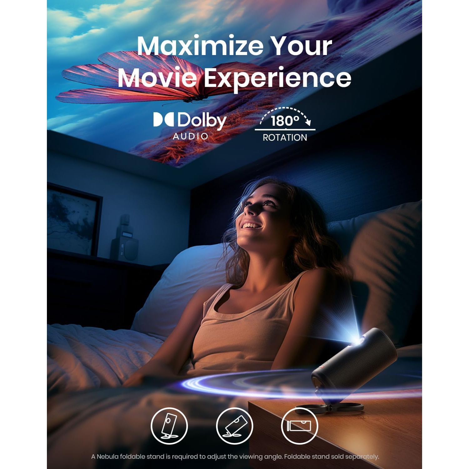 Projecteur laser Capsule 3 DE NEBULA avec Google TV, Netflix et haut-parleur intégré – Mini projecteur intelligent portatif avec Wi-Fi, Dolby