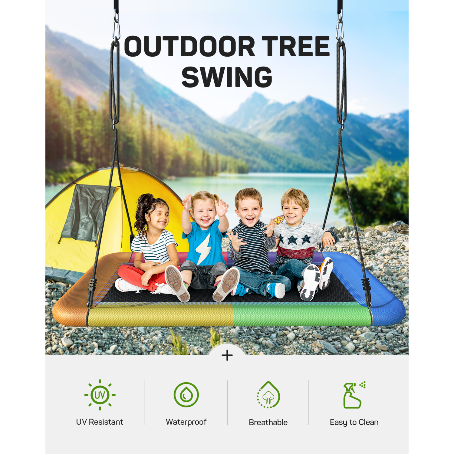 MIHOVER 60" Giant Platform Tree Swing 700lb Weight Capacity Durable Steel Frame - Rainbow