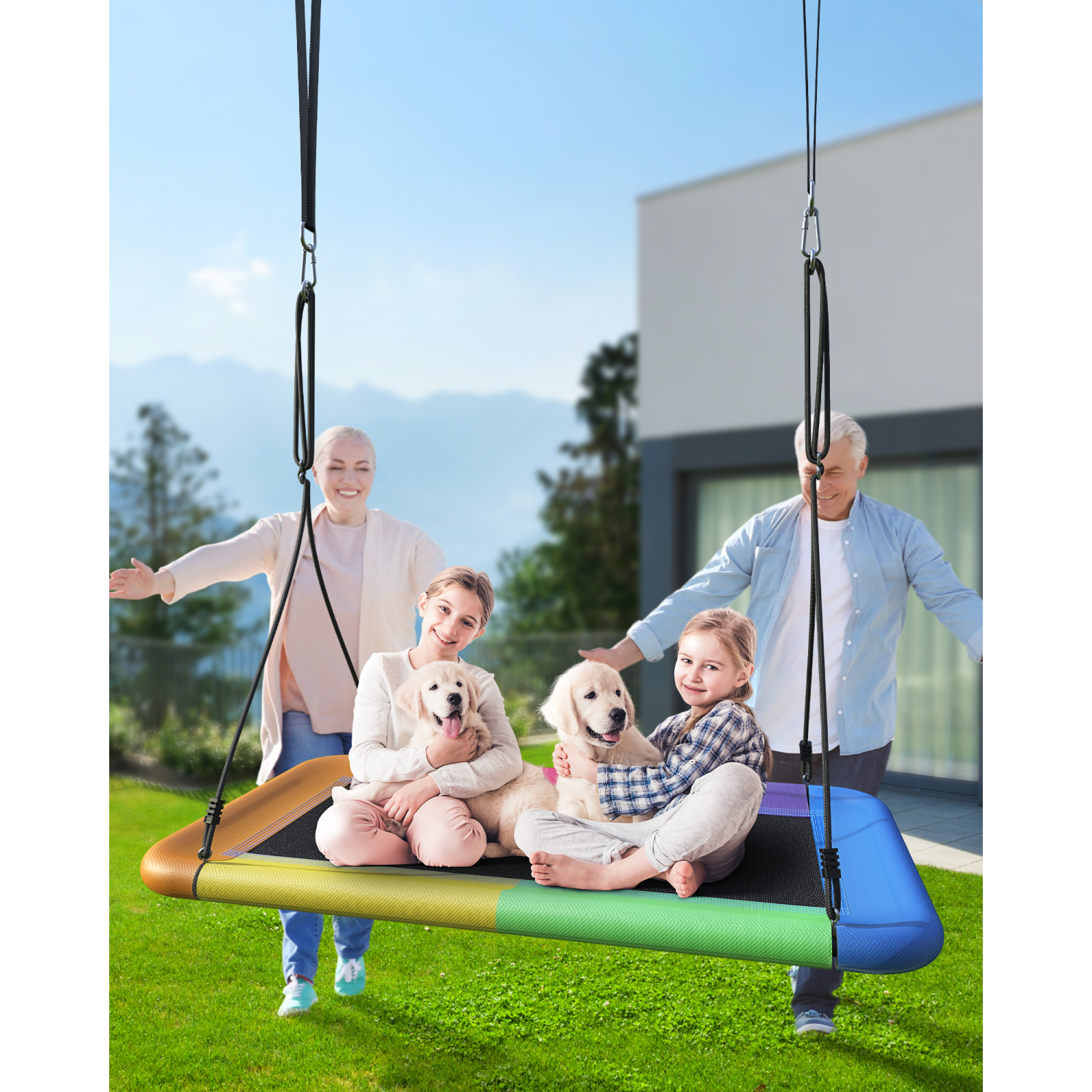 MIHOVER 60" Giant Platform Tree Swing 700lb Weight Capacity Durable Steel Frame - Rainbow