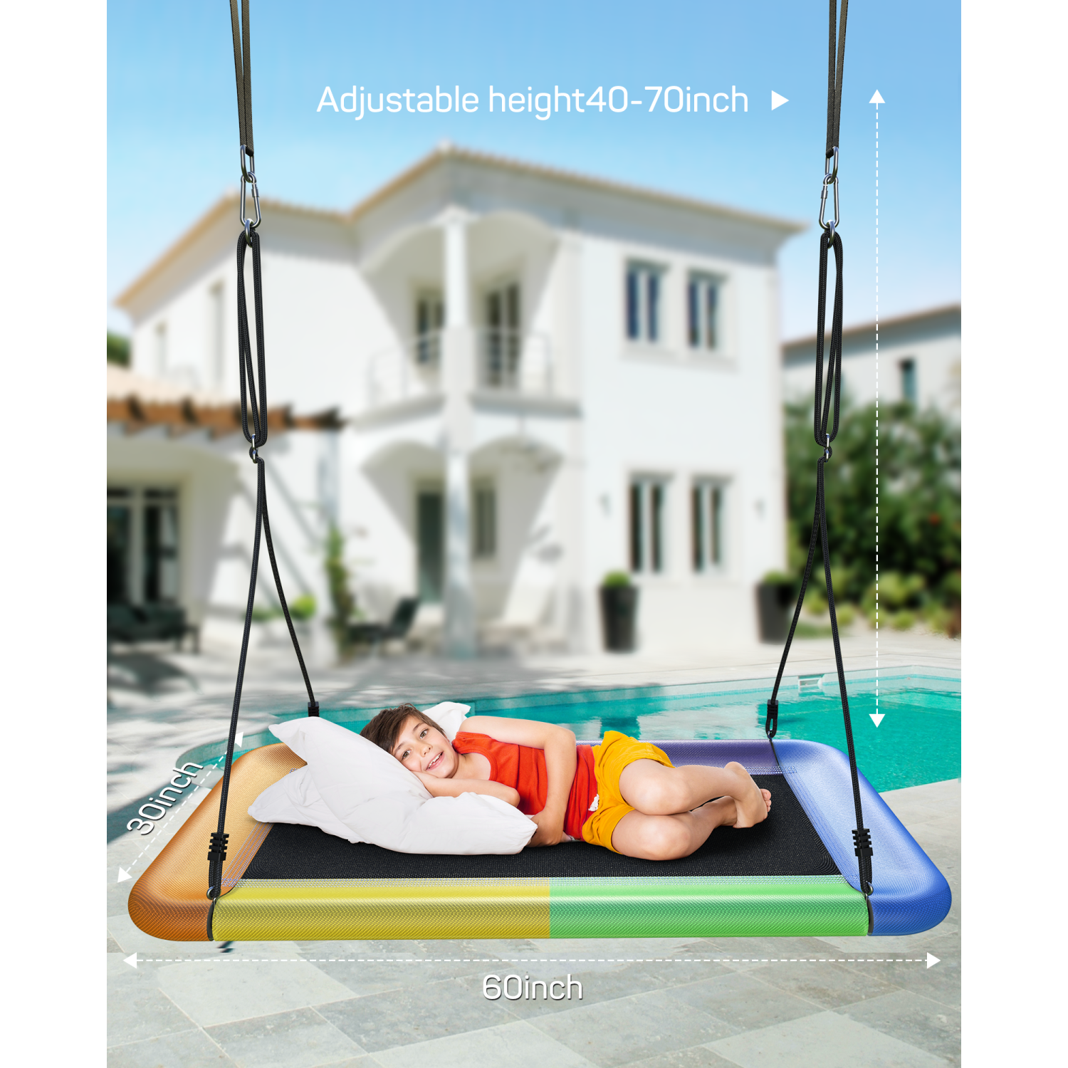 MIHOVER 60" Giant Platform Tree Swing 700lb Weight Capacity Durable Steel Frame - Rainbow