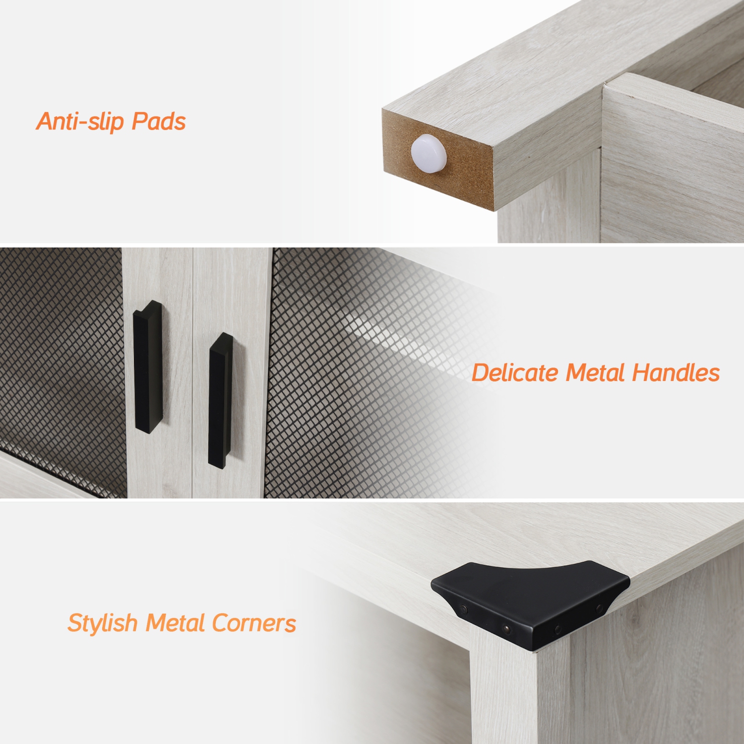 WAMPAT Farmhouse Buffet Cabinet, Sideboard Sliding Mesh Barn Doors,59" Coffee Bar Storage Cabinet Adjustable Shelf,Antique White Cupboard Table for