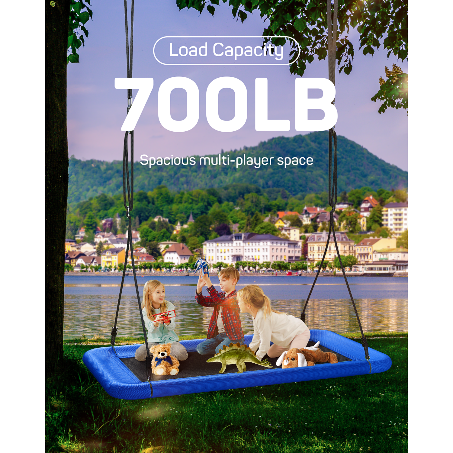 700 lb de balançoire géante en forme d'arbre à plateforme de 60 po de Mirover avec capacité de poids - Bleu