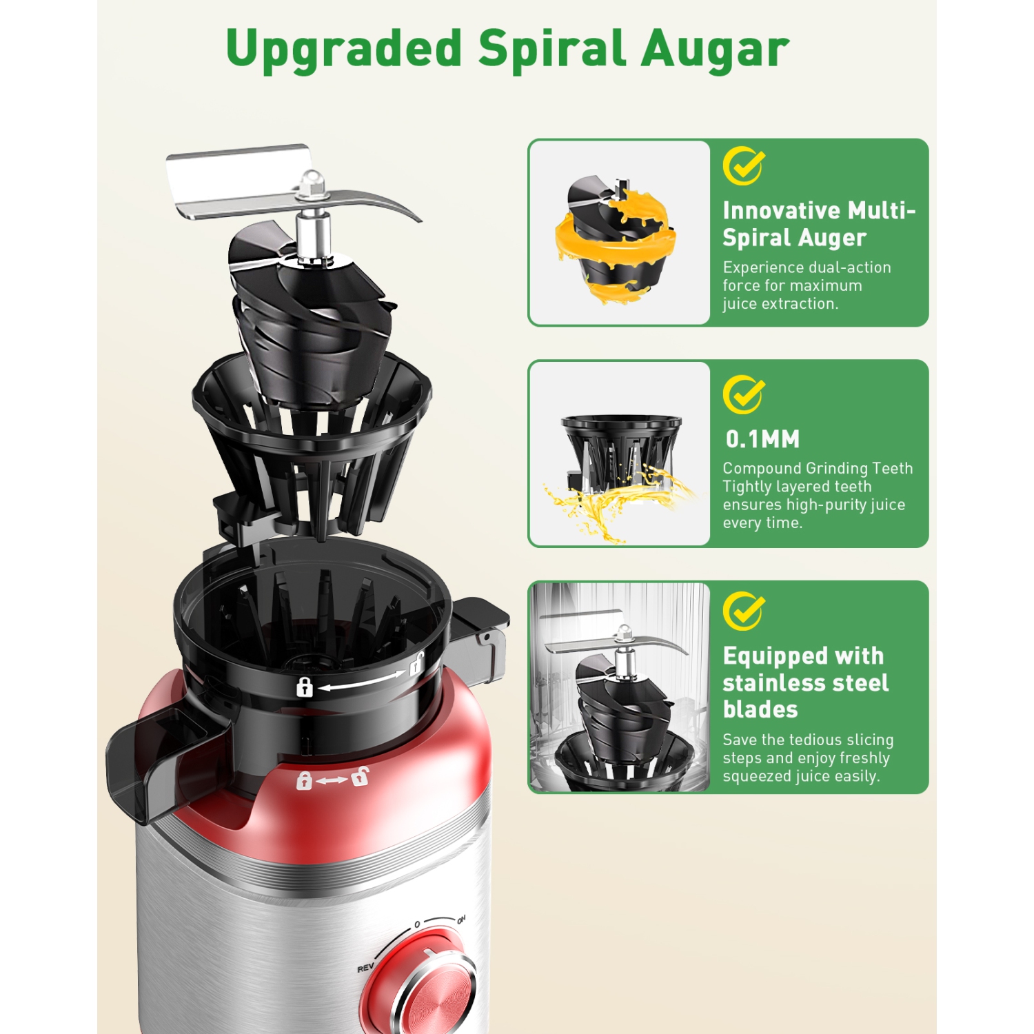 GlowWise Cold Press Juicer 4.35" Extra-Wide Chute, Slow Masticating for 30% Yield! QuietTech 3-Min Clean. Ideal for Homes/Gym/Wellness –