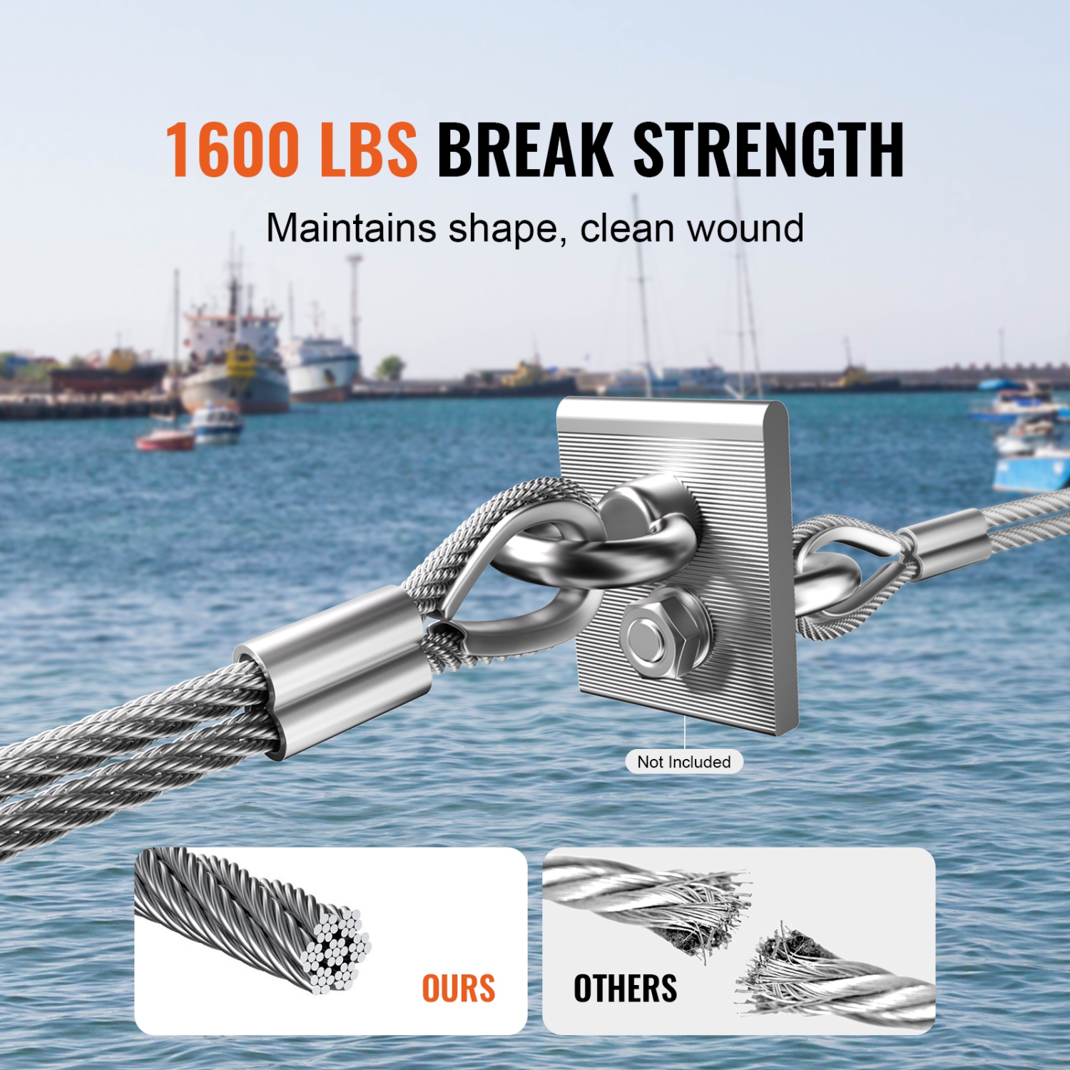 VEVOR 1/8" 100 ft Wire Rope Kit, 304 Stainless Steel Cable with 124 Accessories, 1600 lbs Breaking Strength, 7x7 Strands Construction Marine Aircraft