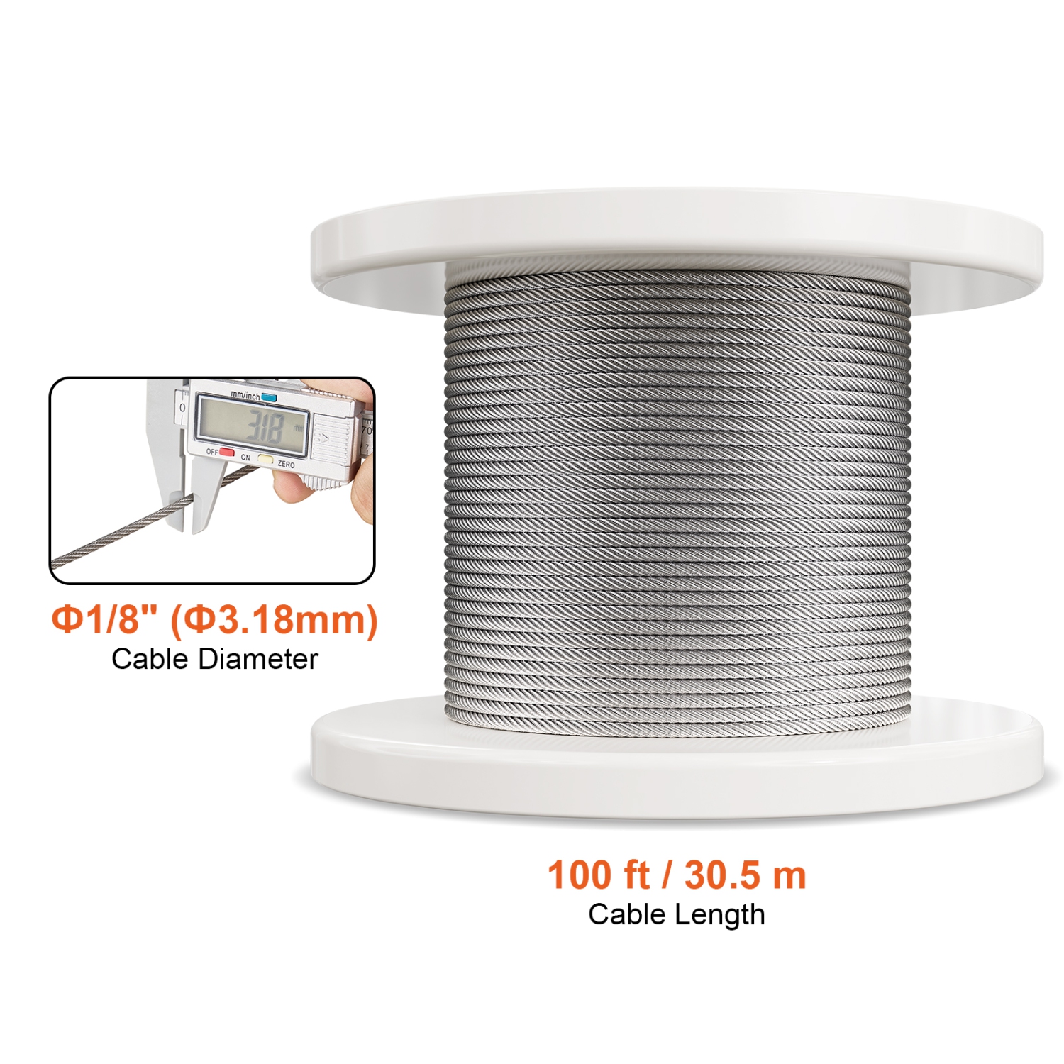 VEVOR 1/8" 100 ft Wire Rope Kit, 304 Stainless Steel Cable with 124 Accessories, 1600 lbs Breaking Strength, 7x7 Strands Construction Marine Aircraft