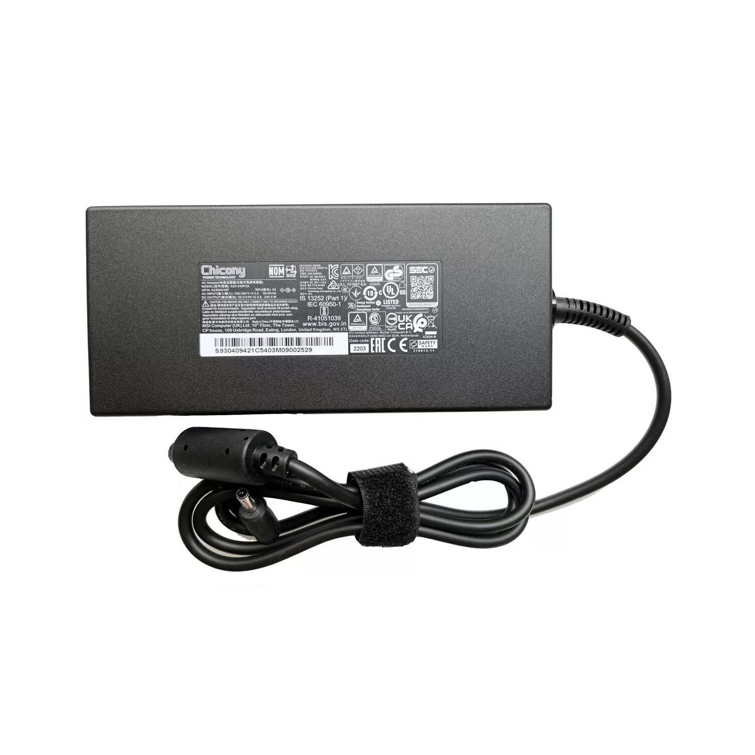 Chicony 240W AC Charger Adapter MSI S93-0409420-C54 Katana GF66 12UGS MS-1583 Pulse GL66 11SCK MS-1582 11UE MS-1581 12UEK-070 12UGKV-464 GL76 12UEK MS-17L3 Stealth GS66 12UGS 12UH