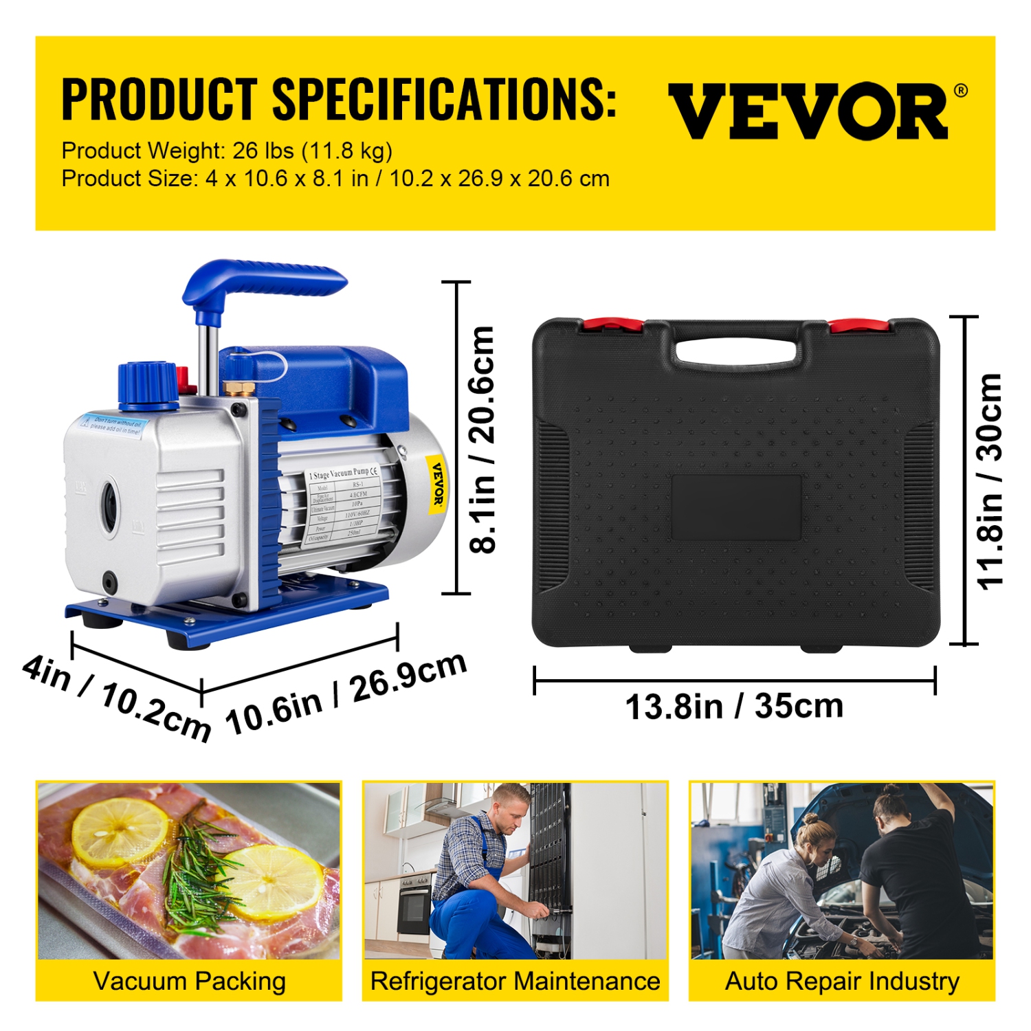 VEVOR 1/4 HP Suction Pump 4.8CFM Single Stage for HVAC A/C Cooling Systems, 5PA Ultimate Vacuum, Manifold Gauge Kit R410A R134A R22, Includes 4-Way