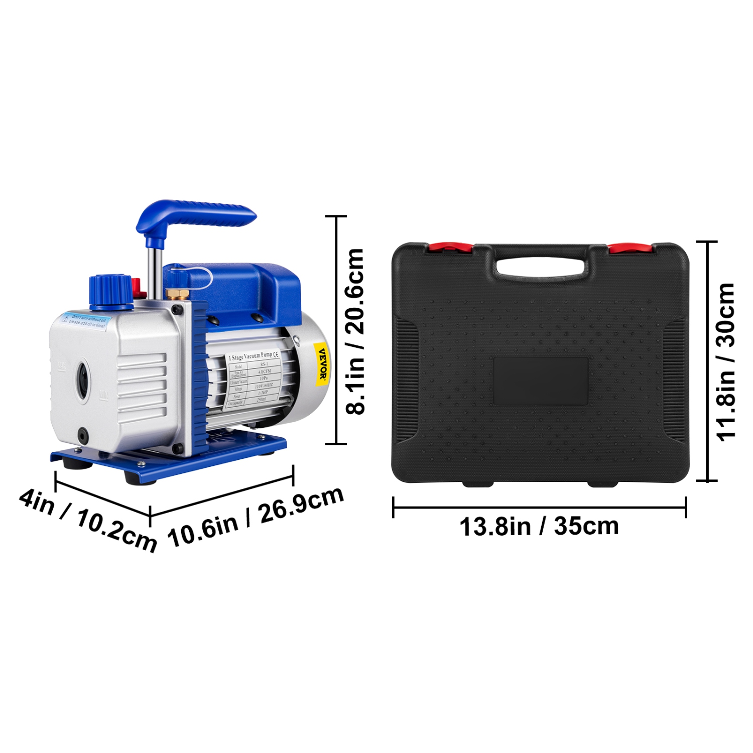 VEVOR 1/4 HP Suction Pump 4.8CFM Single Stage for HVAC A/C Cooling Systems, 5PA Ultimate Vacuum, Manifold Gauge Kit R410A R134A R22, Includes 4-Way