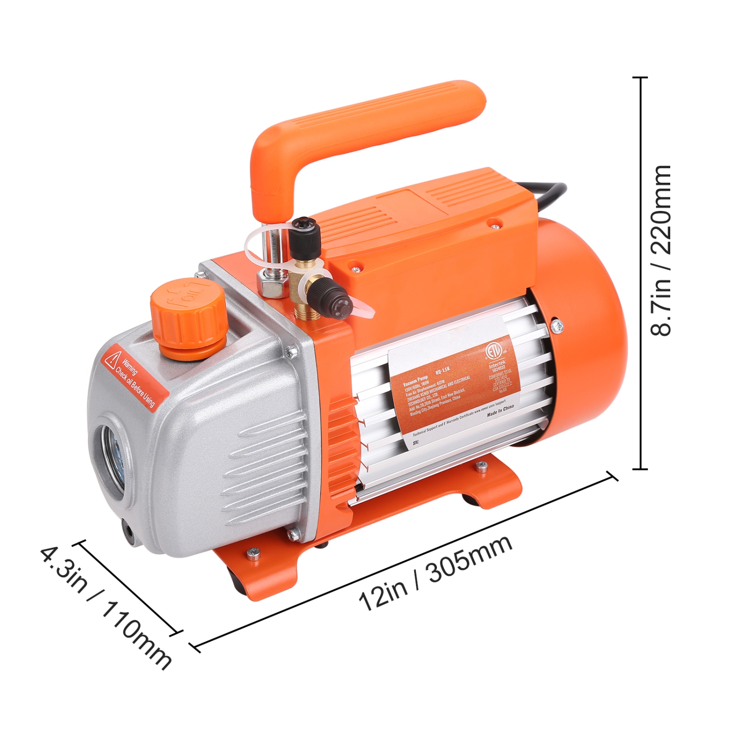 VEVOR 1/4 HP 4 CFM AC Vacuum Pump and Gauge Set, Single Stage Rotary Vane HVAC Air Vacuum Pump A/C&nbsp;Refrigerant&nbsp;Kit Manifold Gauge Set, with