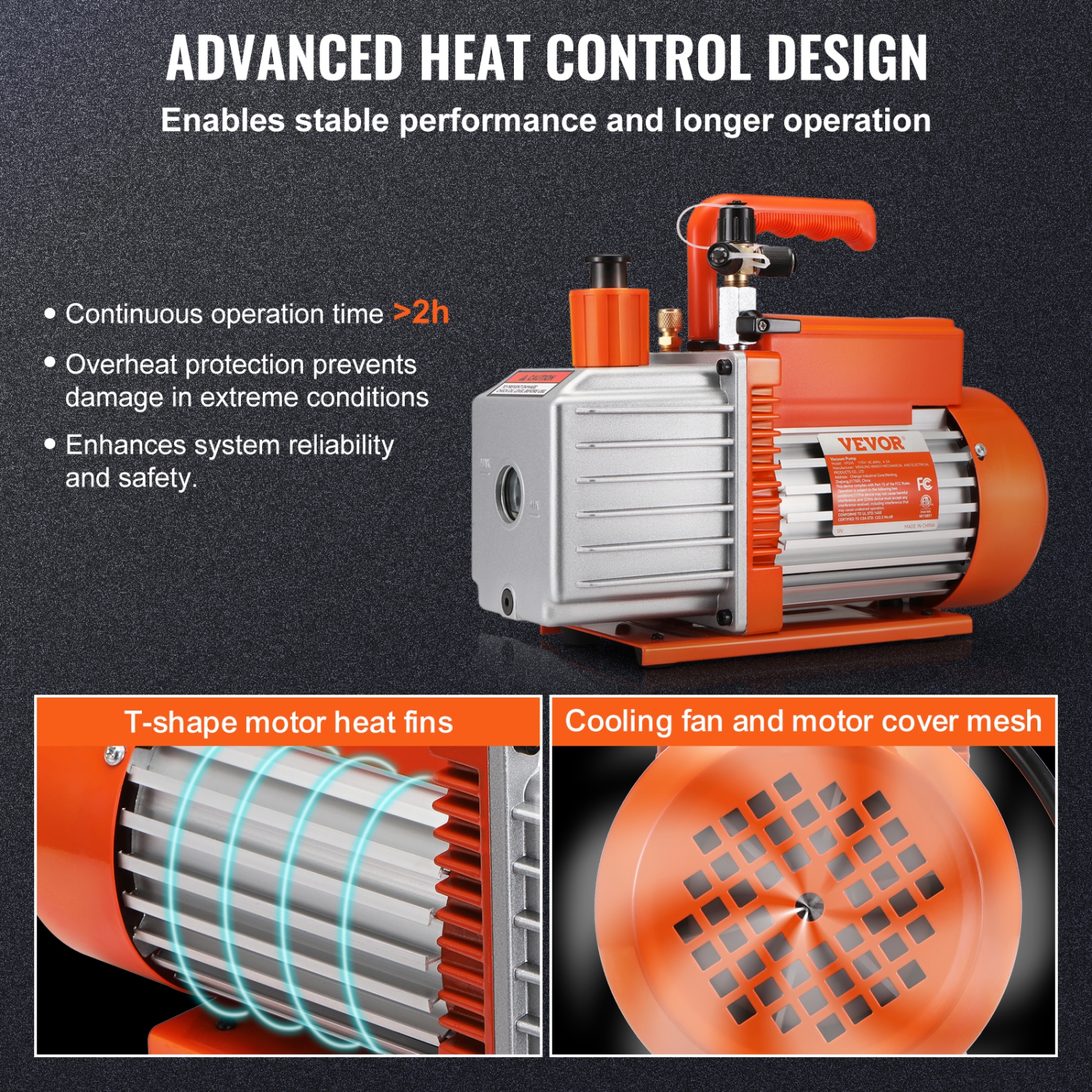 VEVOR 1/2 HP 2 Stage Rotary Vane Vacuum Pump, 5 CFM, 115V Air Conditioning Vacuum Pump, 1/4" SAE Male 3/8" SAE Male 1/2" ACME Male Inlet, for HVAC