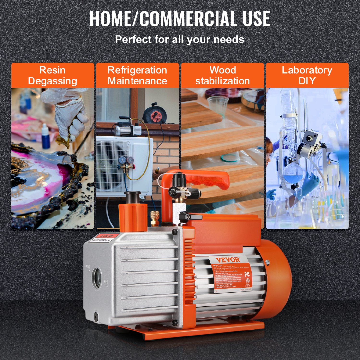 VEVOR 1/2 HP 2 Stage Rotary Vane Vacuum Pump, 5 CFM, 115V Air Conditioning Vacuum Pump, 1/4" SAE Male 3/8" SAE Male 1/2" ACME Male Inlet, for HVAC