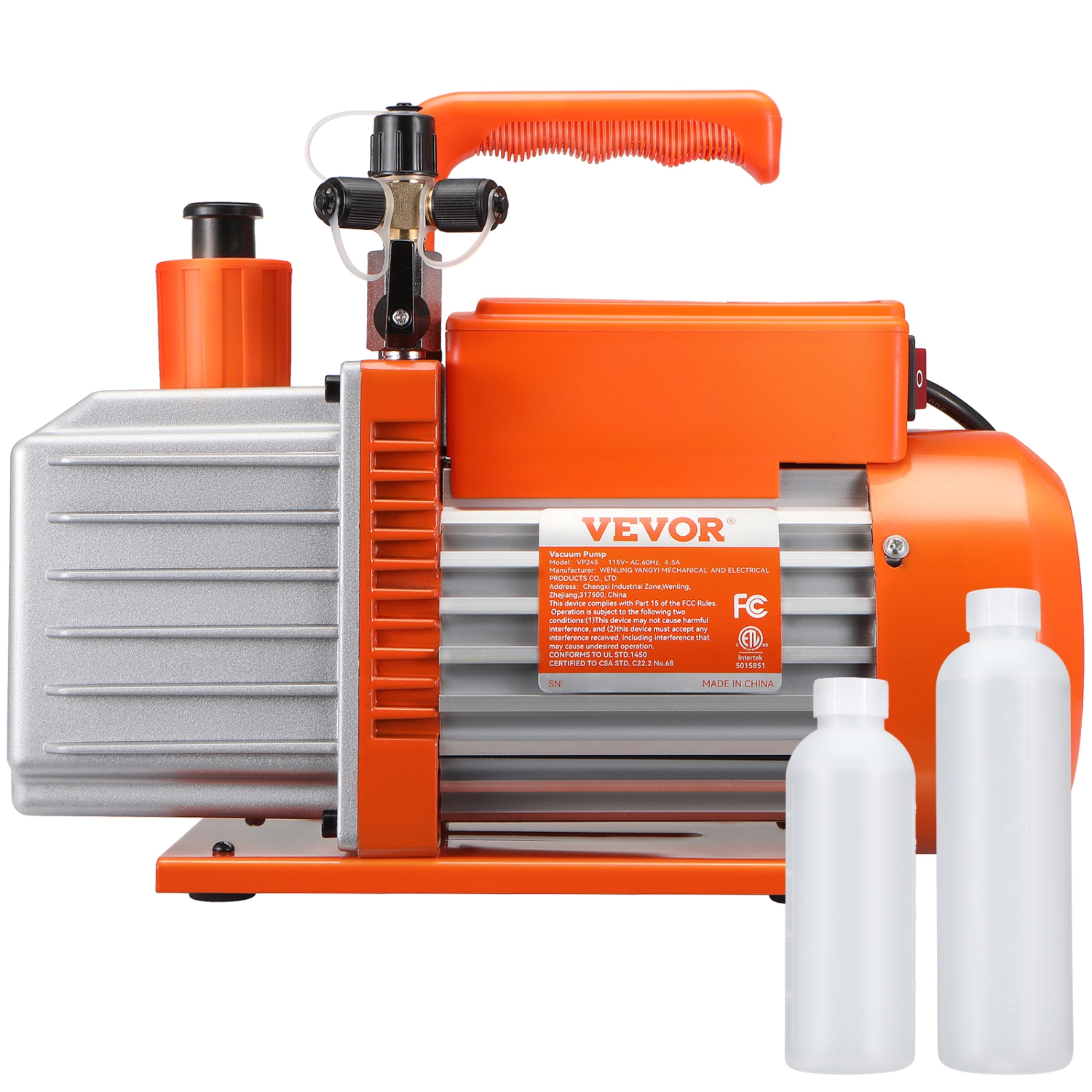 VEVOR 1/2 HP 2 Stage Rotary Vane Vacuum Pump, 5 CFM, 115V Air Conditioning Vacuum Pump, 1/4" SAE Male 3/8" SAE Male 1/2" ACME Male Inlet, for HVAC