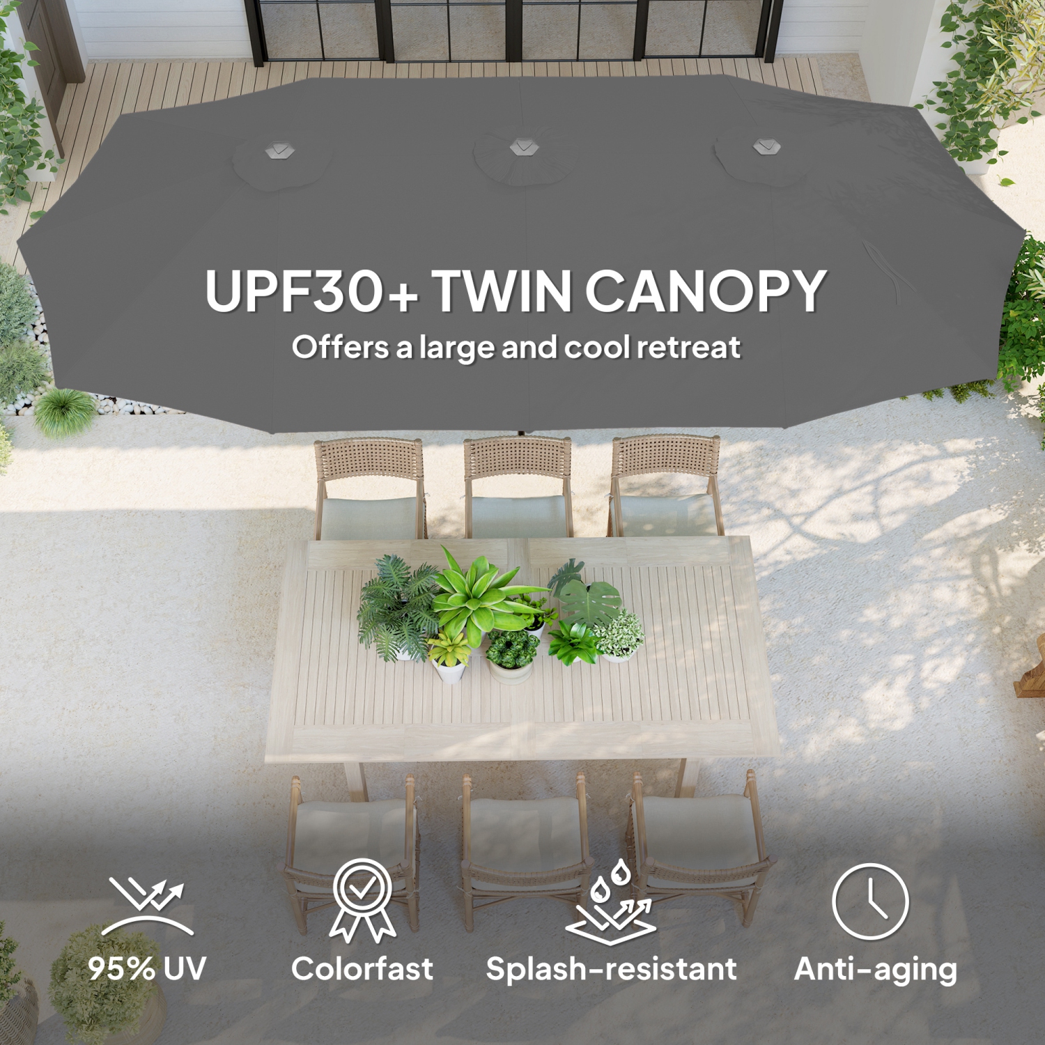 Outsunny 13ft Double-Sided Patio Umbrella, Extra Large Parasol with Crank Handle, Outdoor Market Umbrella for Poolside, Deck, Garden, Light Grey