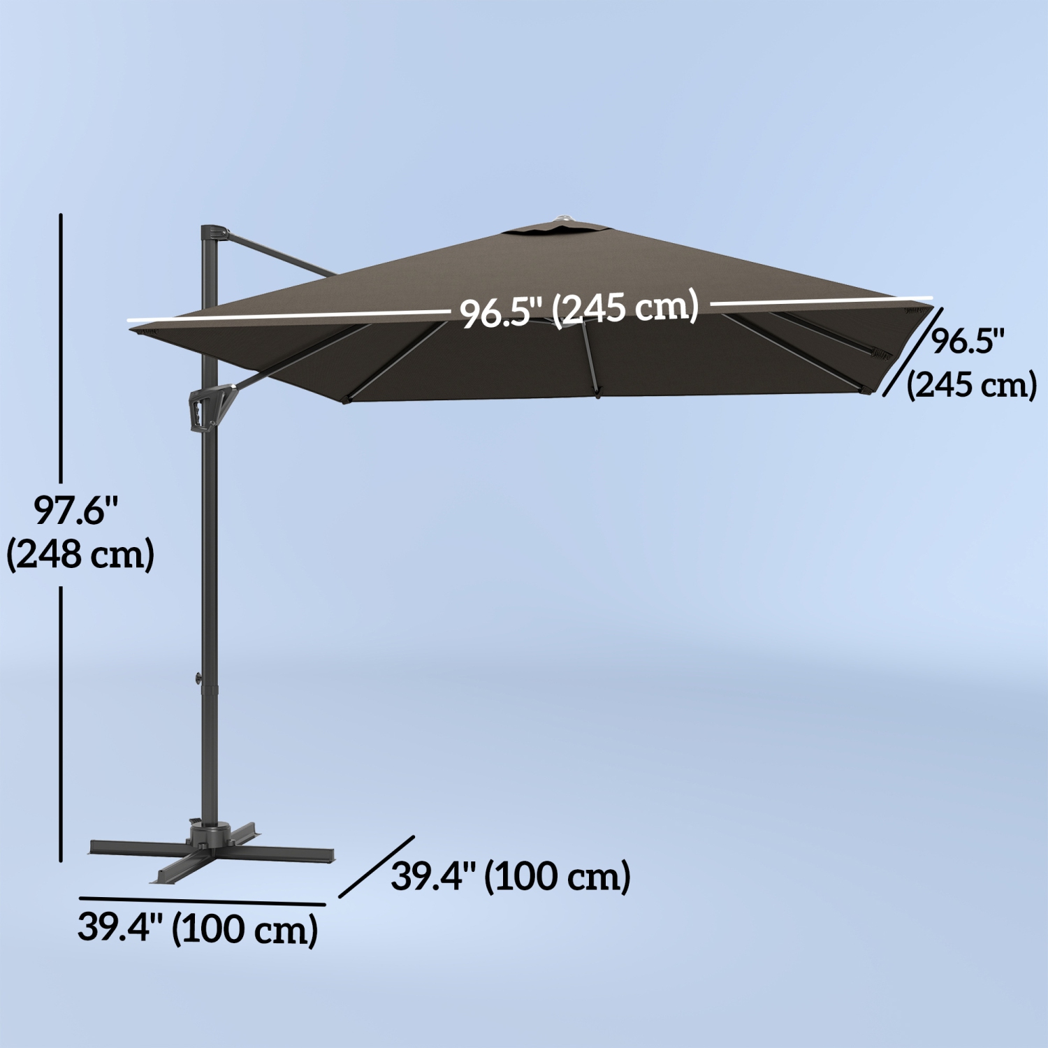 Outsunny 8' x 8' Square Patio Hanging Offset Umbrella with 360° Rotation, Aluminum Outdoor Cantilever Parasol with Crank & Tilt, Sun Canopy Shelter