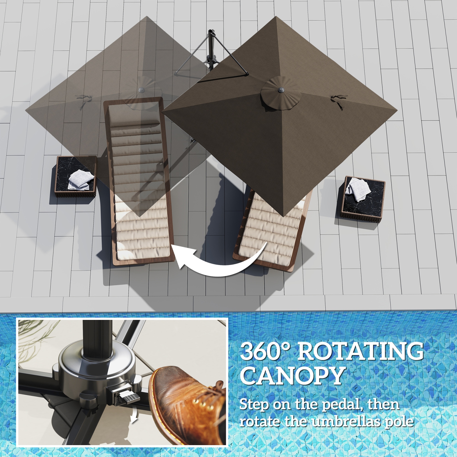 Outsunny 8' x 8' Square Patio Hanging Offset Umbrella with 360° Rotation, Aluminum Outdoor Cantilever Parasol with Crank & Tilt, Sun Canopy Shelter