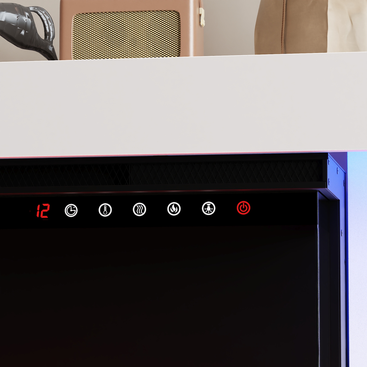 Famapy White TV Cabinet with Electric Fireplace and RGB LED Lights,White