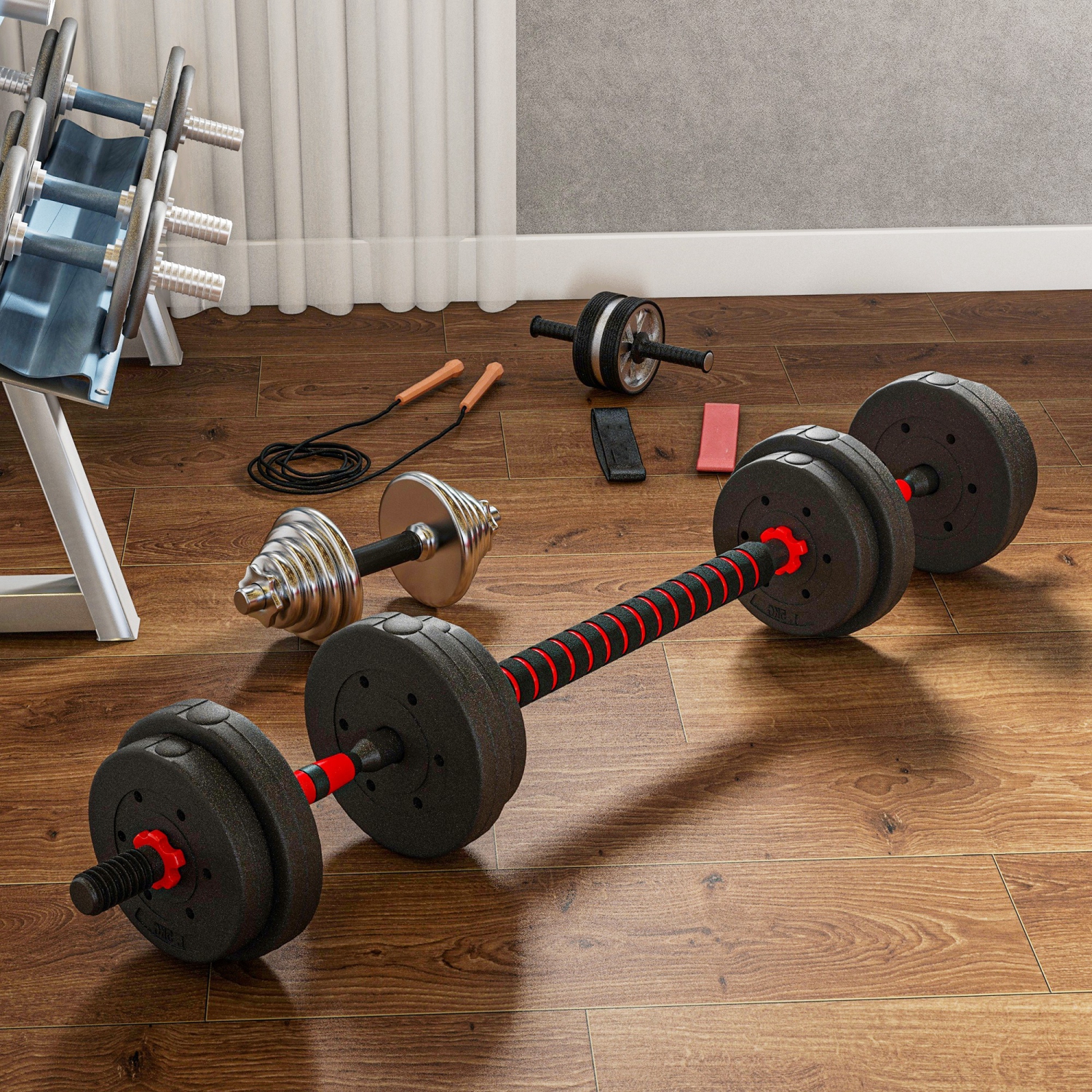 Ensemble d'haltères réglables 2-en-1 33&nbsp;lb de Soozier, haltères et haltères pour la mise en forme du corps, entraînement au levage pour la