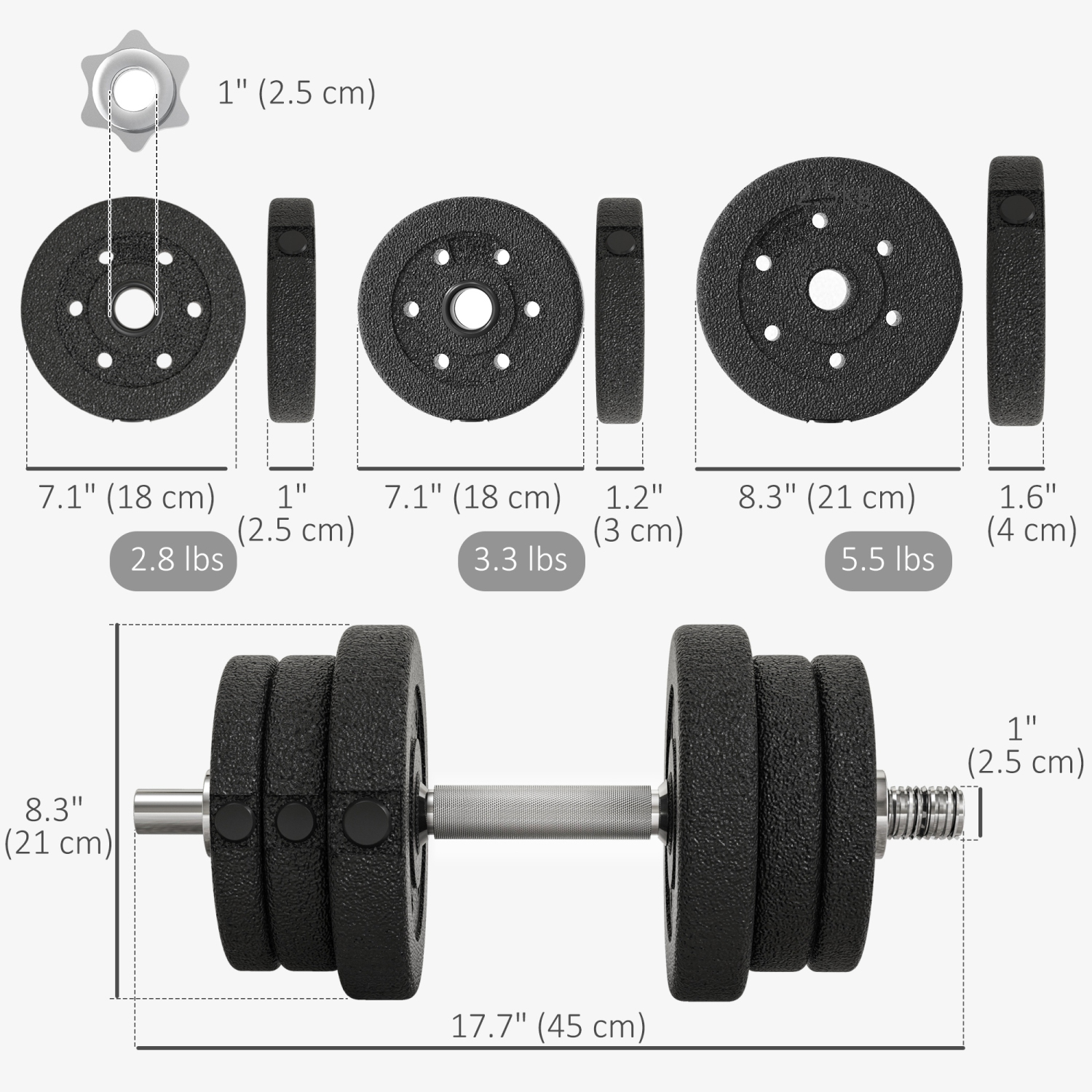 Soozier 2 x 27.5 lbs Adjustable Dumbbells Weight Set Dumbbell Hand Weight Barbell for Body Fitness Lifting Training for Home Office Gym, Black