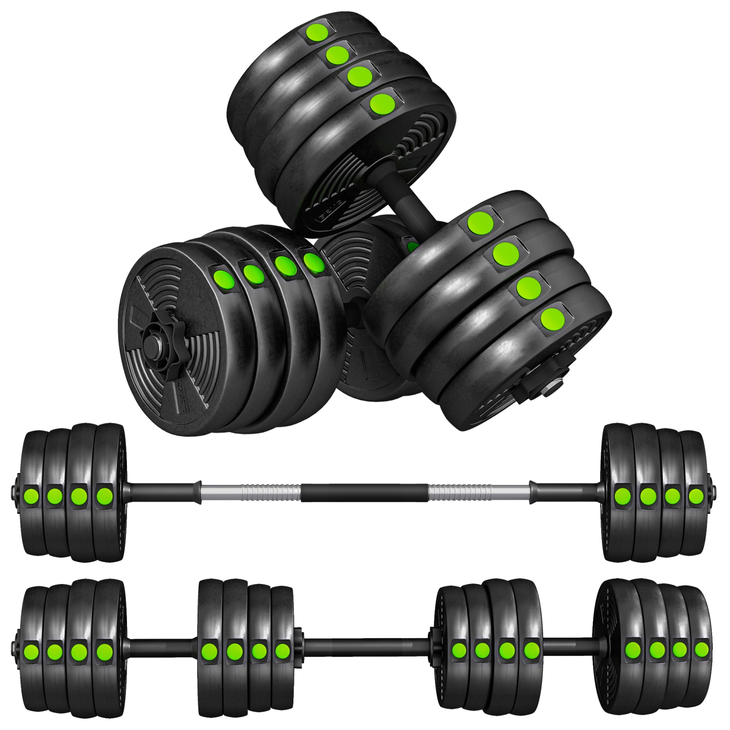 Soozier 2-in-1 Adjustable Weight Barbell & Dumbbells Set, Free Weights Set with Non-Slip Handlebars for Men and Women Home Gym Training, 66LBS