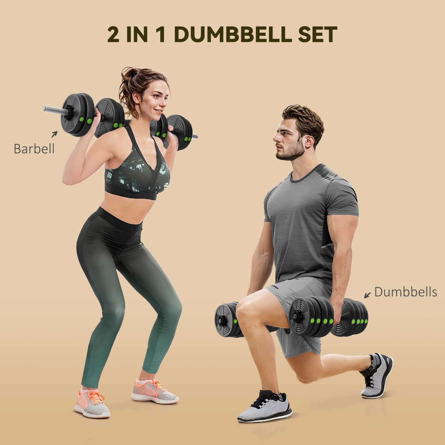 Soozier 2-in-1 Adjustable Weight Barbell & Dumbbells Set, Free Weights Set with Non-Slip Handlebars for Men and Women Home Gym Training, 66LBS