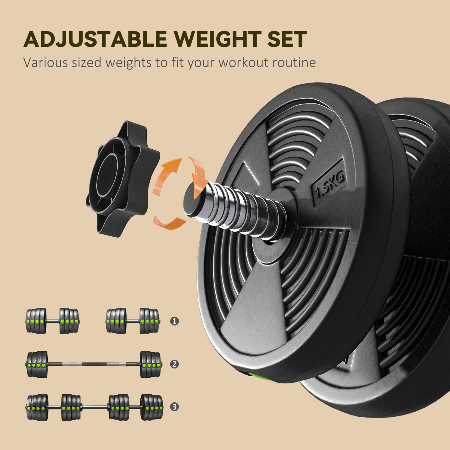 Soozier 2-in-1 Adjustable Weight Barbell & Dumbbells Set, Free Weights Set with Non-Slip Handlebars for Men and Women Home Gym Training, 66LBS