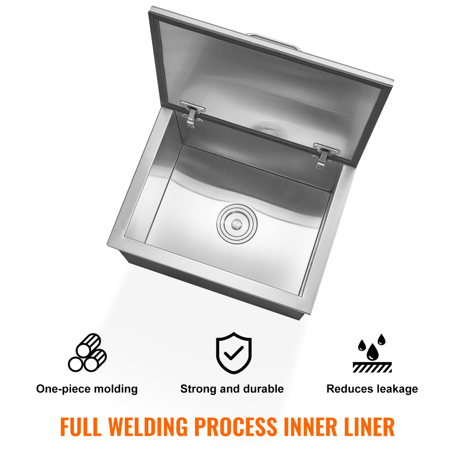 VEVOR 20"L x 16"W x 13"H Drop in Ice Chest, Stainless Steel Ice Cooler, Commercial Ice Bin with Hinged Cover, 40 qt Outdoor Kitchen Ice Bar,