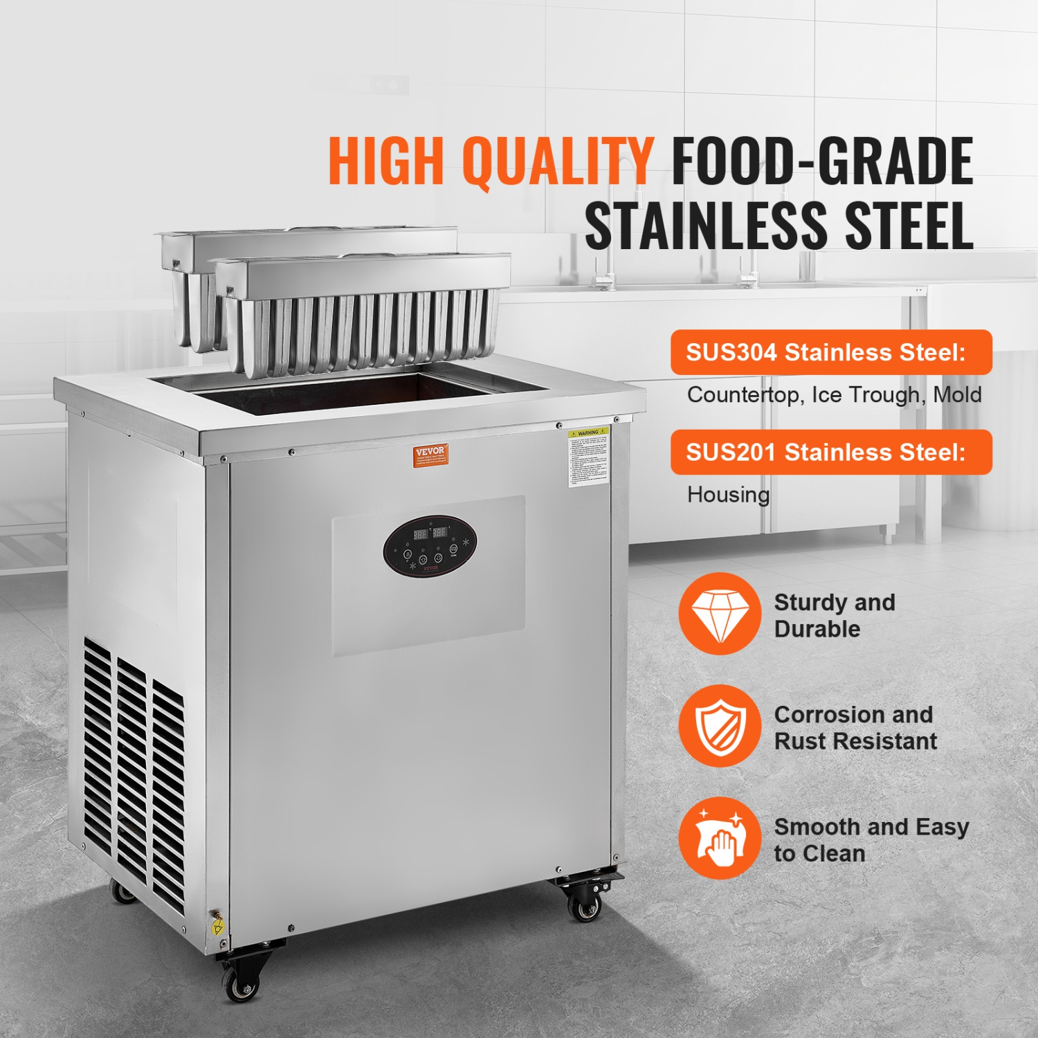 VEVOR Commercial Popsicle Machine, 2 Mould Set - 52 PCS Ice Pops Making Machine, Stainless Steel Commercial Ice Lolly Maker, Ice Sticks Popsicle