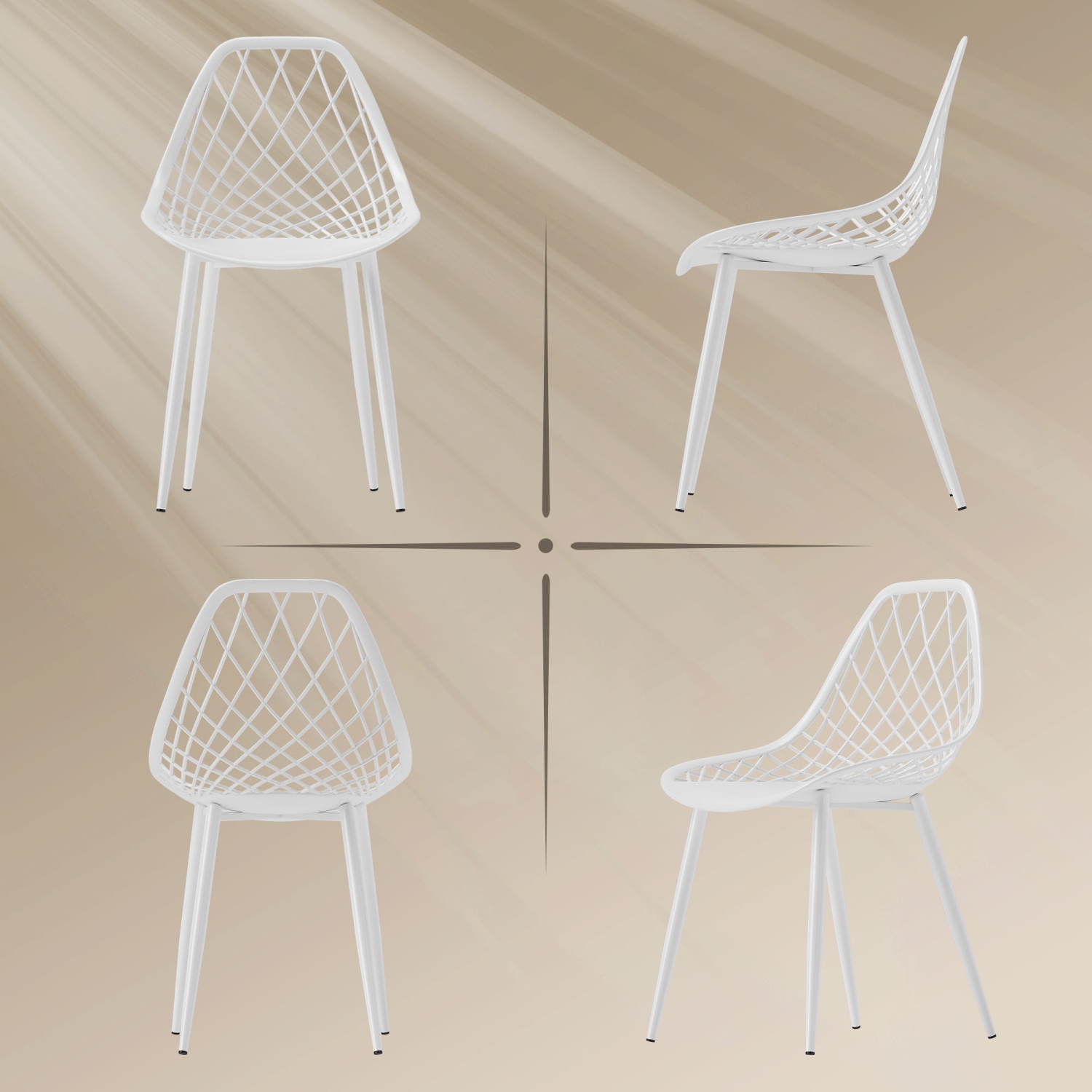 Ensemble de 4 chaises de salle à manger en plastique de HOMCOM, chaises de cuisine modernes avec dossier creux et pattes en métal pour salon, salle à