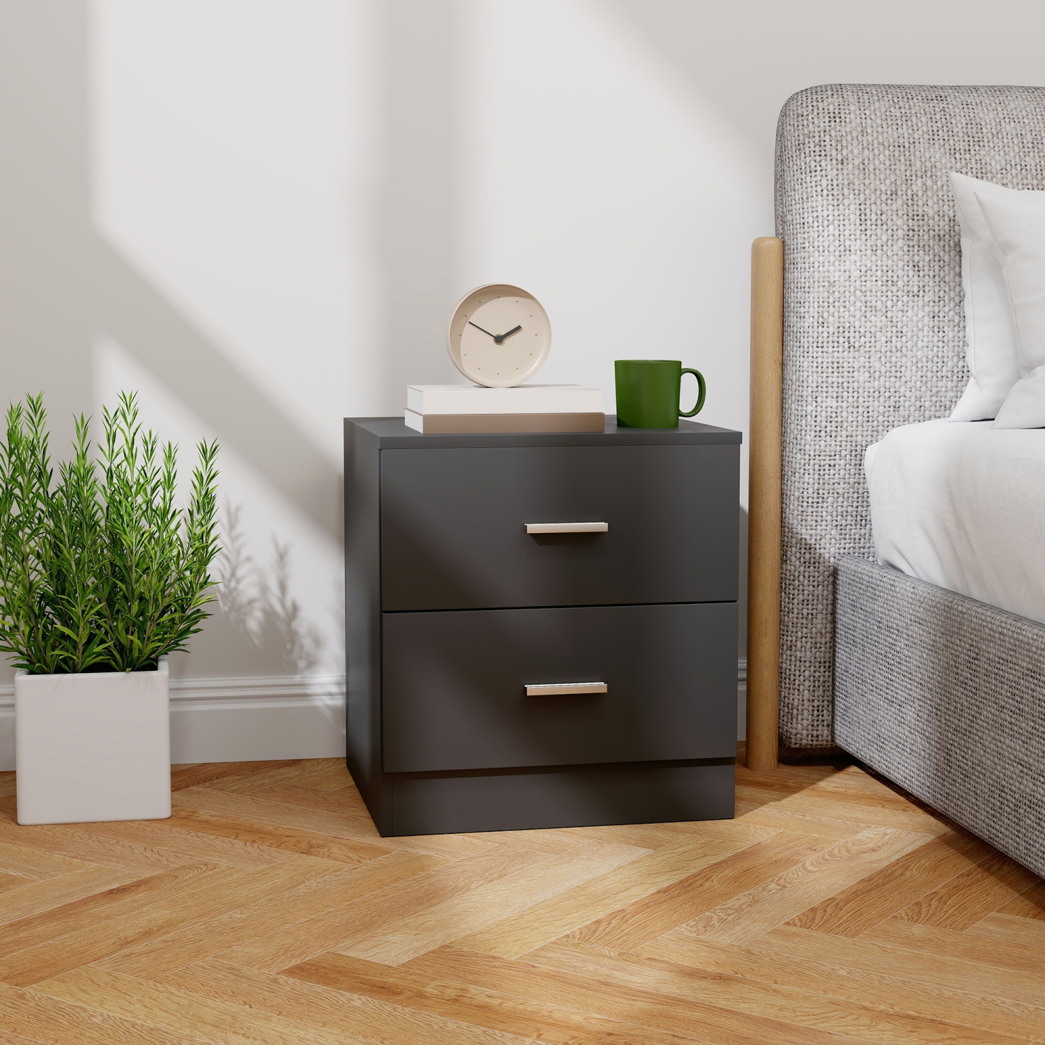 HOMCOM – Table de chevet à 2 tiroirs, table de chevet moderne, armoire de rangement à tiroir latéral pour chambre à coucher, noir