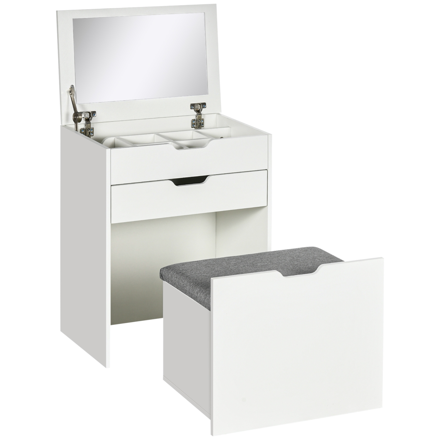HOMCOM Makeup Vanity Desk with Flip Top Mirror and Cushioned Stool, Dressing Table with Storage Drawer and 7 Compartments for Bedroom, White