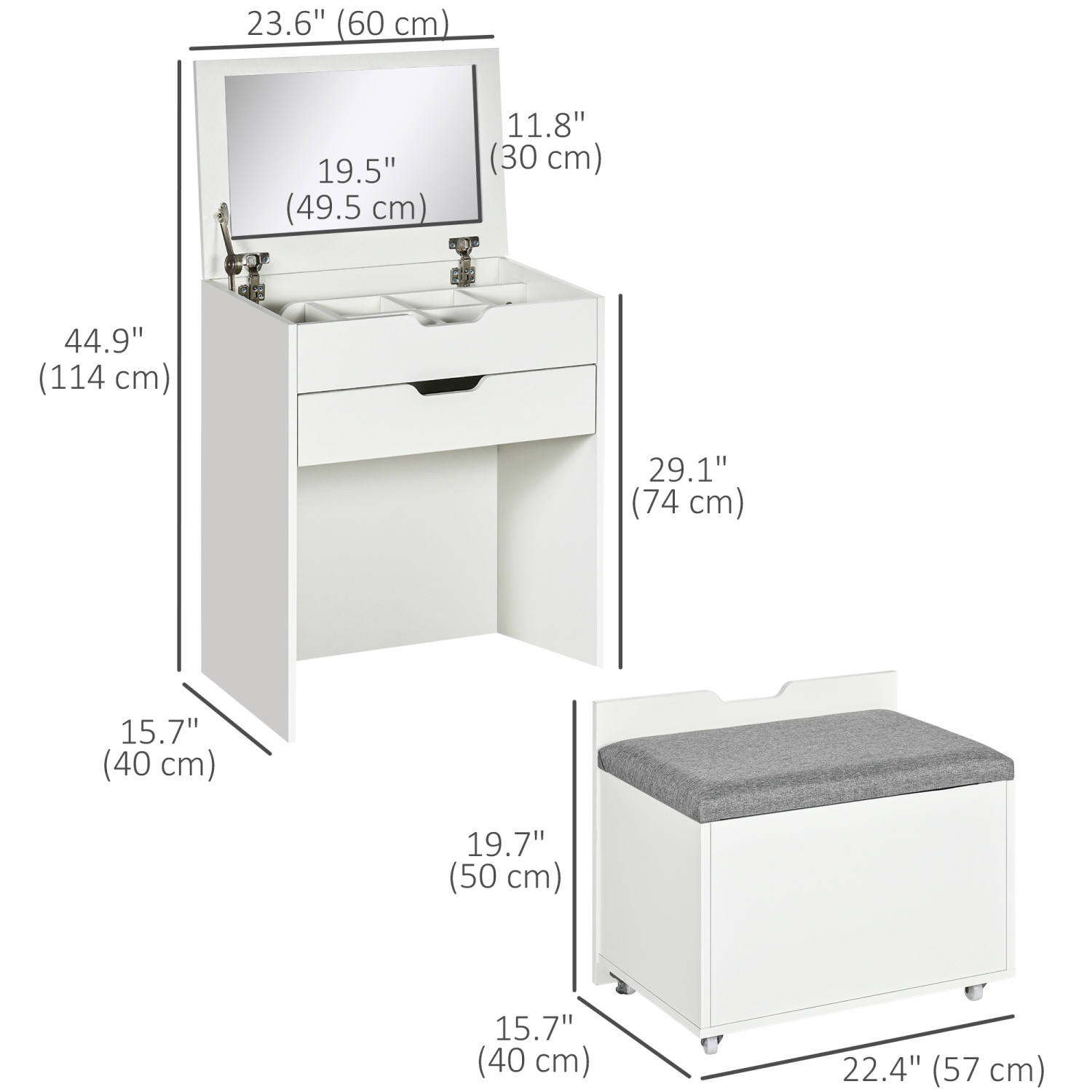 HOMCOM Makeup Vanity Desk with Flip Top Mirror and Cushioned Stool, Dressing Table with Storage Drawer and 7 Compartments for Bedroom, White