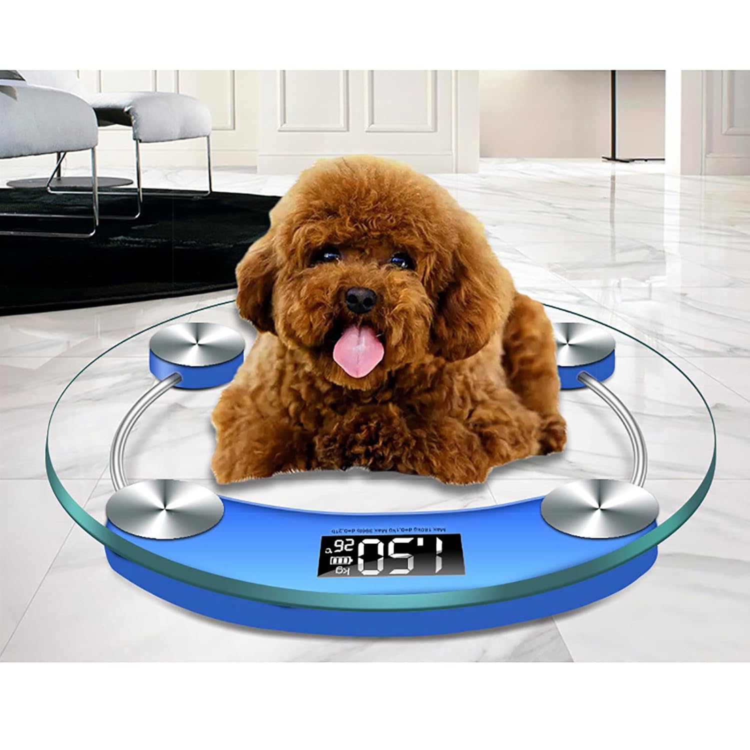 Weight scale, home electronic scale, high-precision measurement, 4 mm tempered glass, diameter 28 cm, LCD backlight display, 180 kg, blue