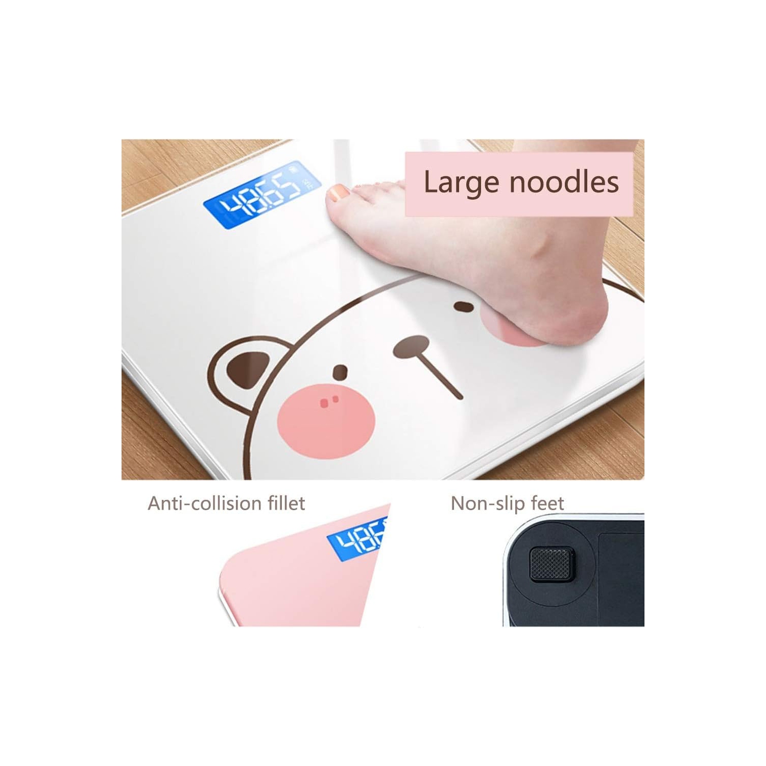 Accurate cartoon scale – easy-to-read display, thin tempered glass, energy-saving and environmentally friendly, suitable for fitness and home use