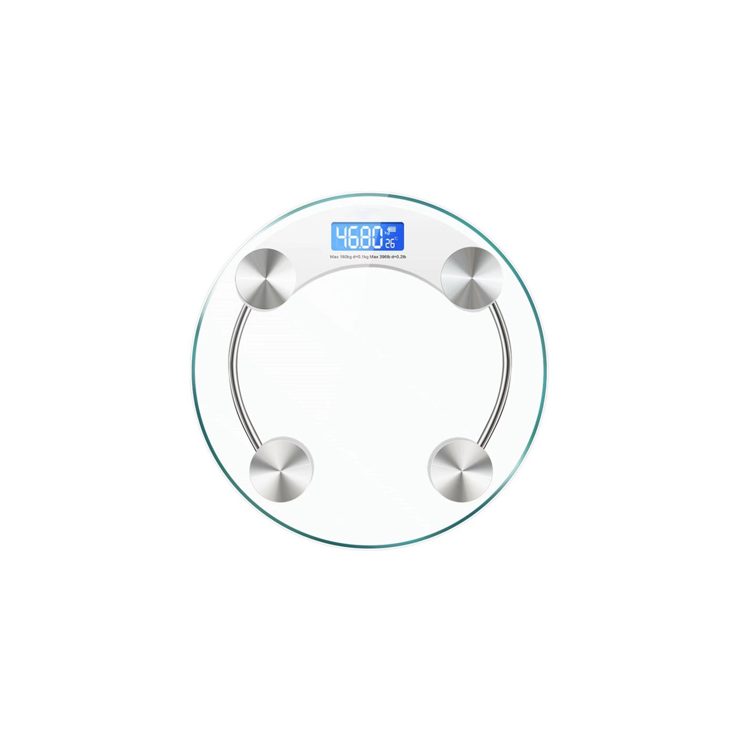 Weight scale, home electronic scale, high-precision measurement, 4 mm tempered glass, diameter 28 cm, LCD backlight display, 180 kg, white