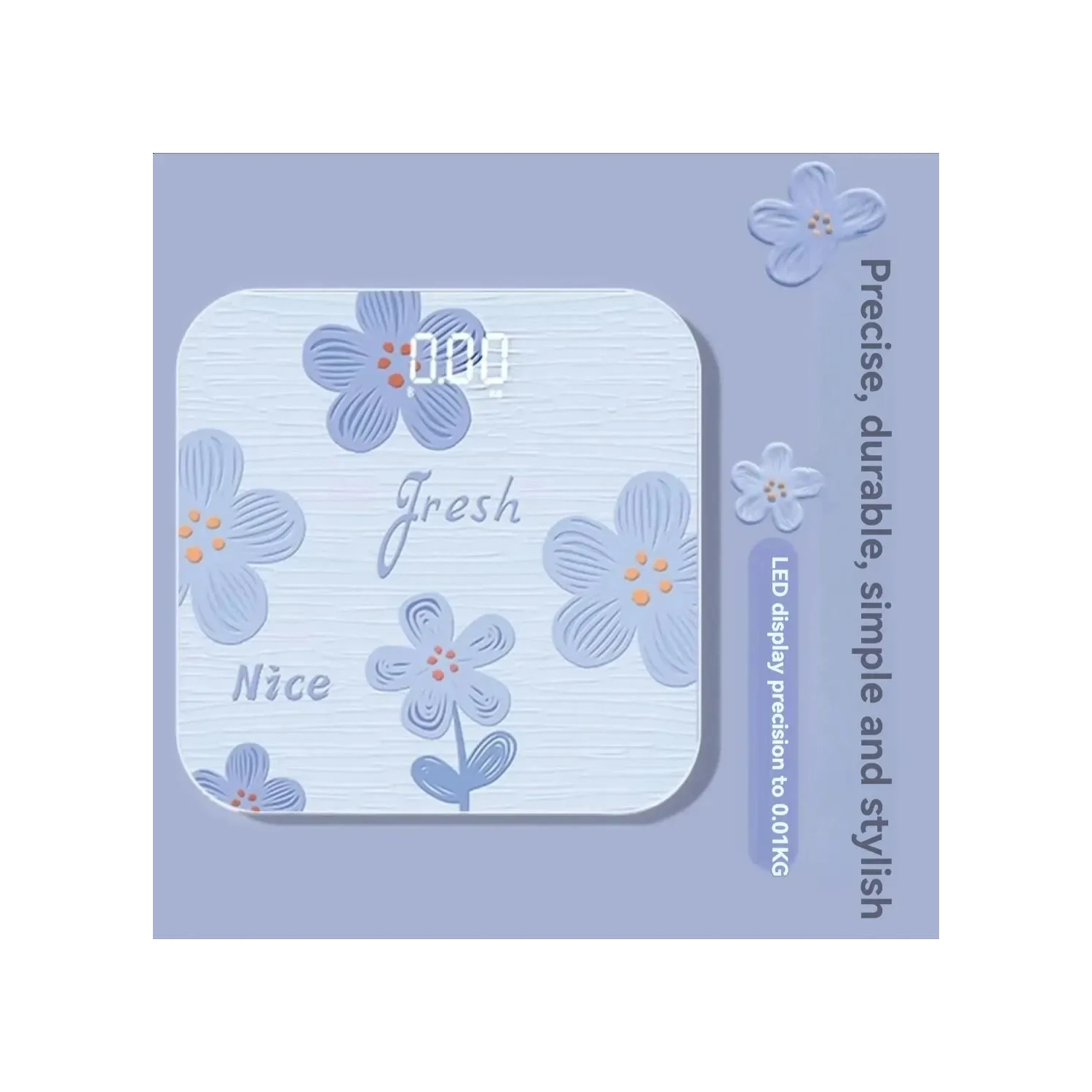 Blue backlit electronic scale – cute design, tempered glass material, auto-on touch function, accurate measurement, long battery life