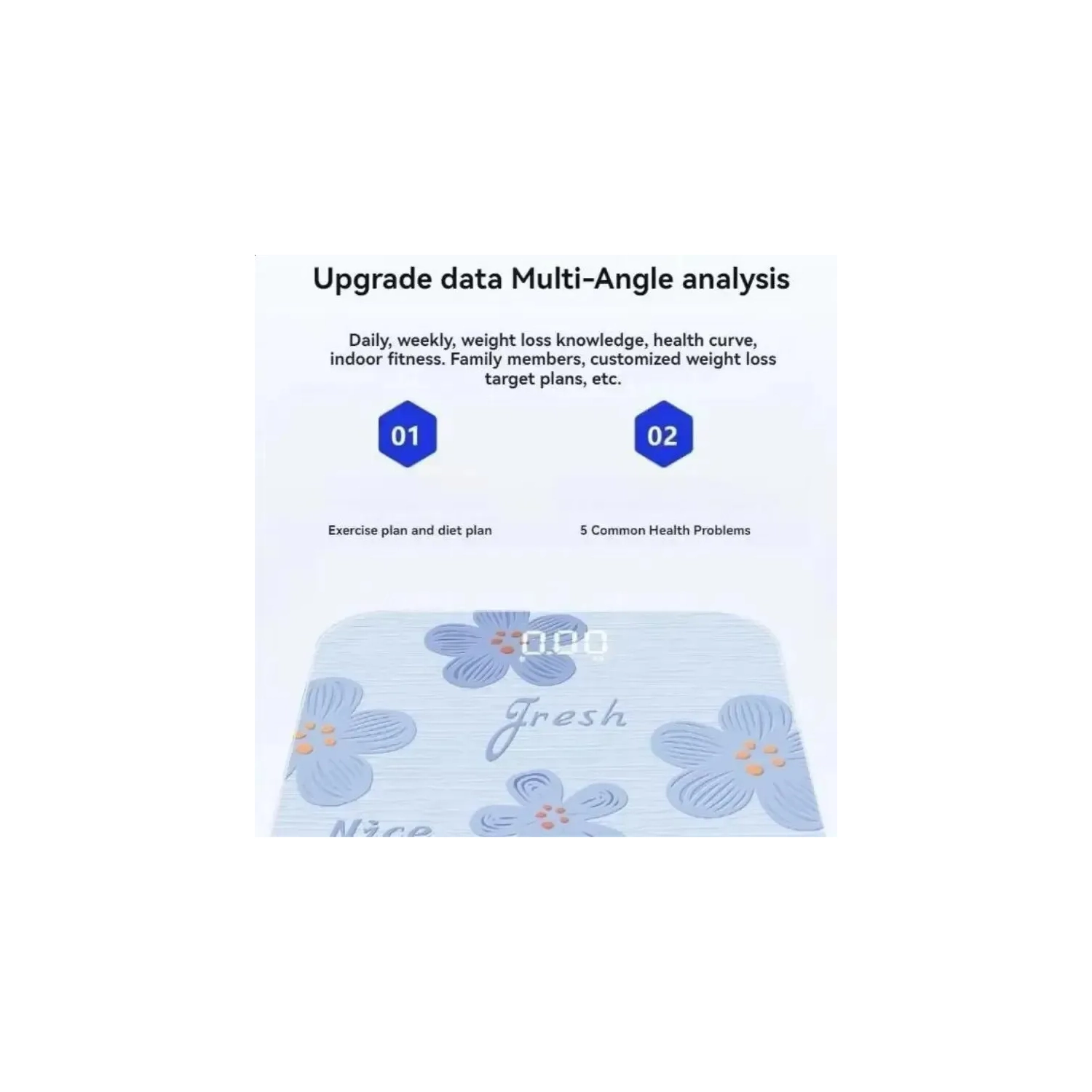 Blue backlit electronic scale – cute design, tempered glass material, auto-on touch function, accurate measurement, long battery life