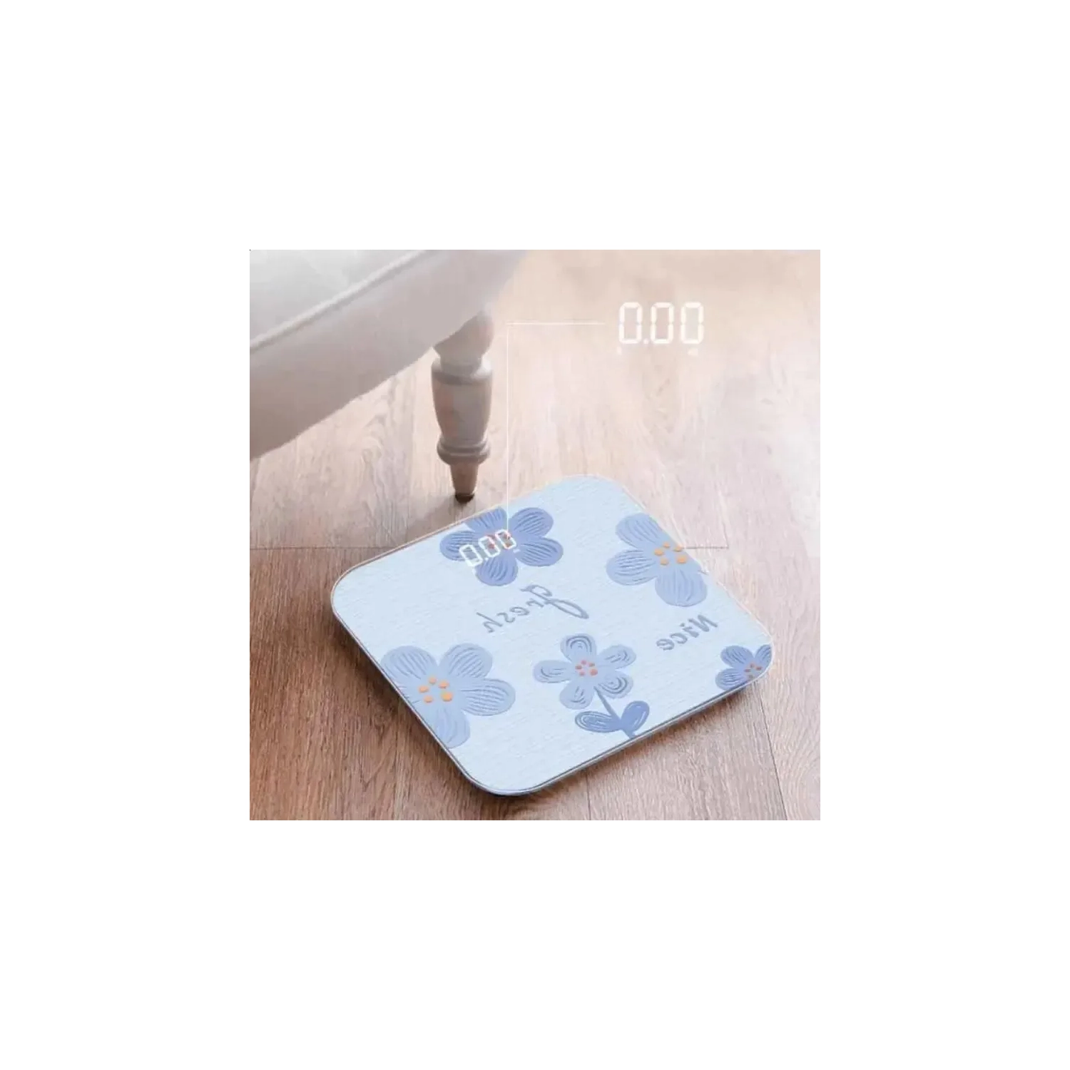 Blue backlit electronic scale – cute design, tempered glass material, auto-on touch function, accurate measurement, long battery life