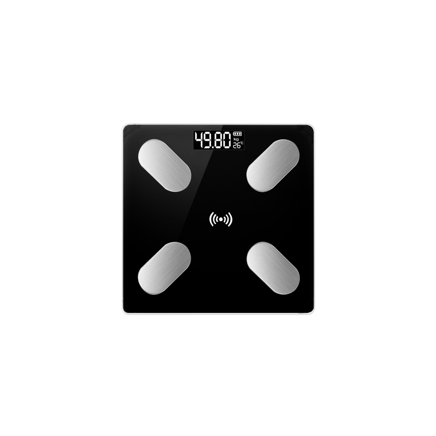 Pèse-personne intelligent – pesée précise en kg/lb, plaque en verre trempé, alarme de pile faible, coin arrondi, sécurité familiale