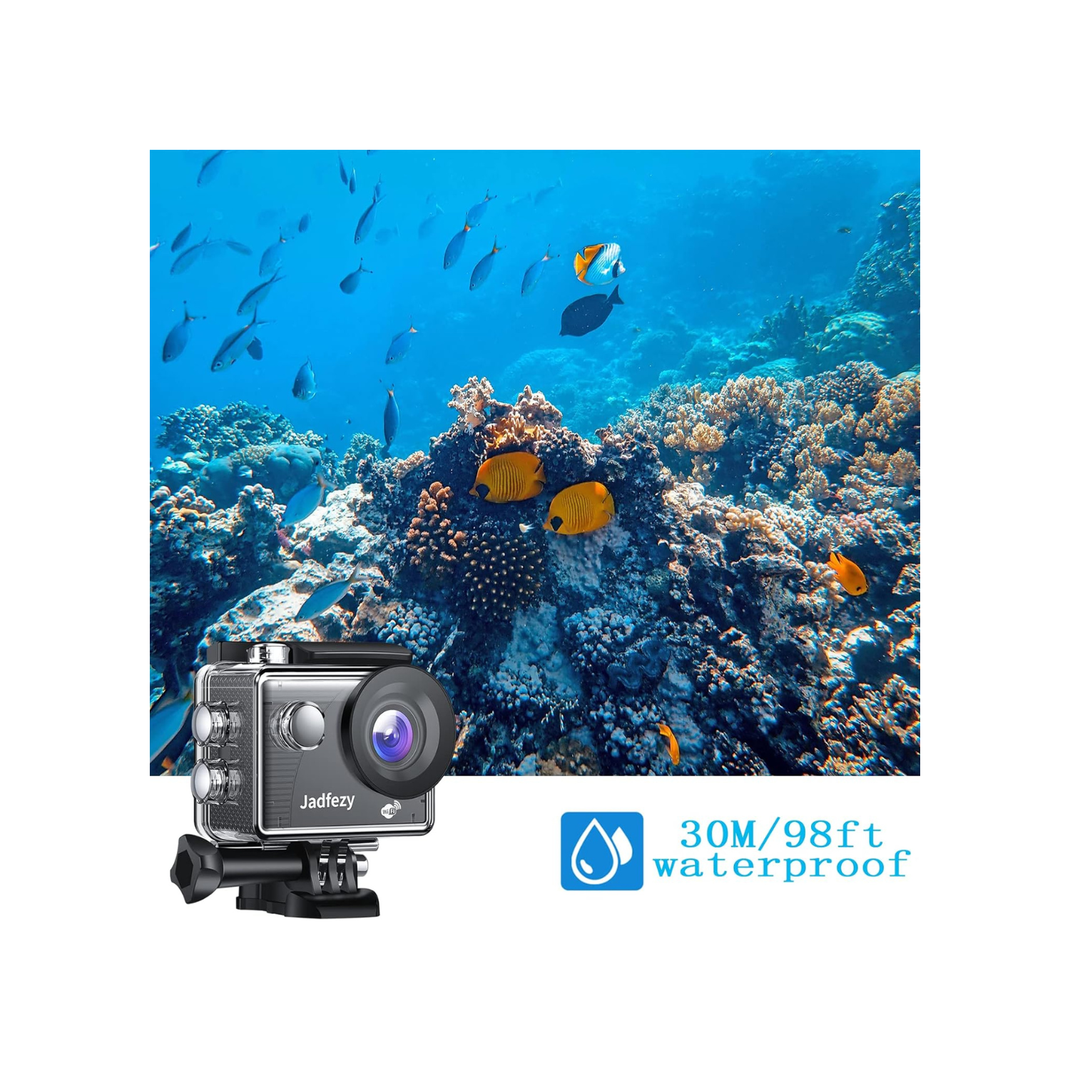 WiFi Action Camera Ultra HD 1080P, 12MP Sports Camera Wide-Angle 2" LCD Screen, 30m/98ft Underwater Waterproof Camera with 2 Batteries and