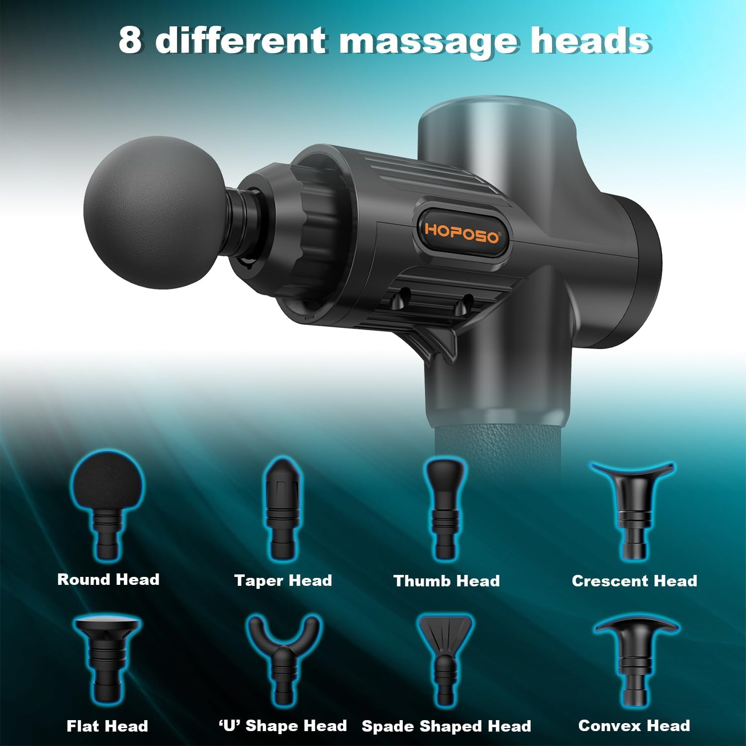 HOPOSO Powerful Portable Sports Massage Gun with 30 Speeds, 8 Massage Heads, Quiet Motor, LCD Screen, Rechargeable, Carry Case