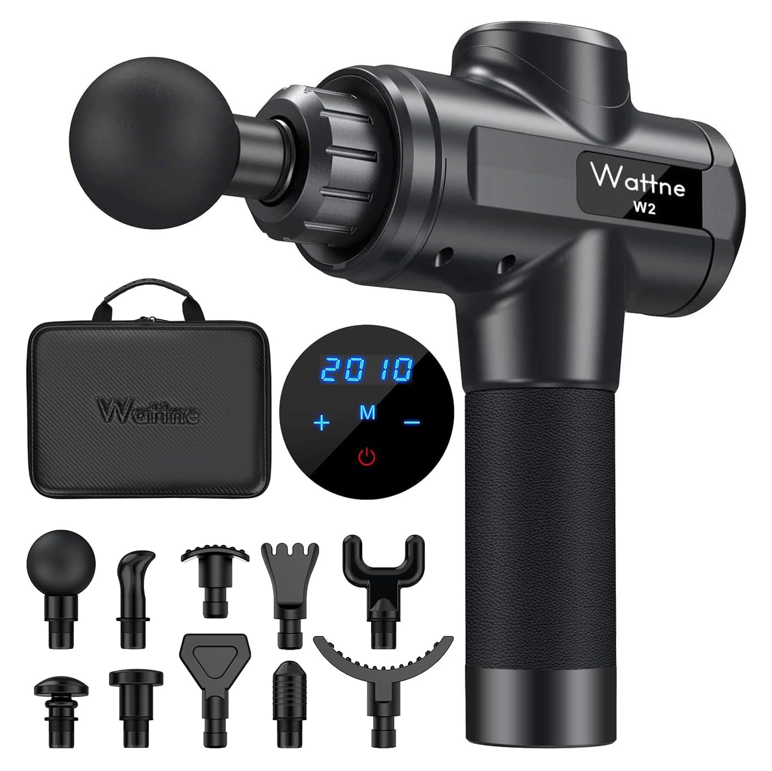 Wattne W2 Deep Tissue Massage Gun - Cordless Handheld Percussion Massager for Athletes, 20 Speeds, 10 Heads, Ultra-Quiet Brushless Motor, Portable,