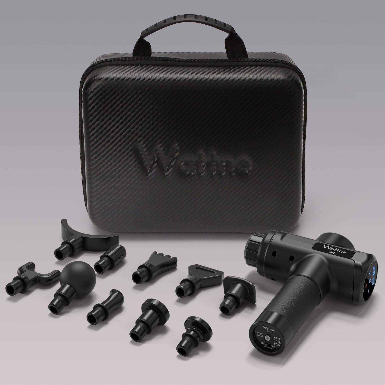 Wattne W2 Deep Tissue Massage Gun - Cordless Handheld Percussion Massager for Athletes, 20 Speeds, 10 Heads, Ultra-Quiet Brushless Motor, Portable,