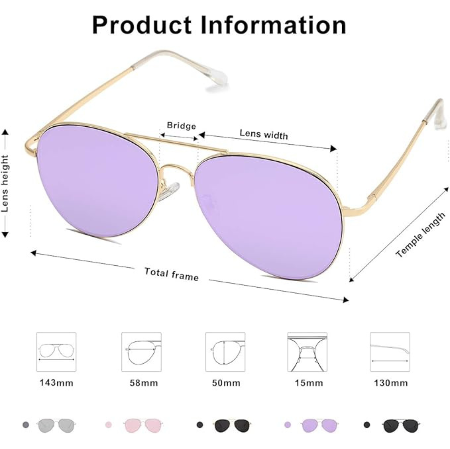 Classic Aviator Sunglasses for Women Men Metal Frame Spring Hinges SJ1030,