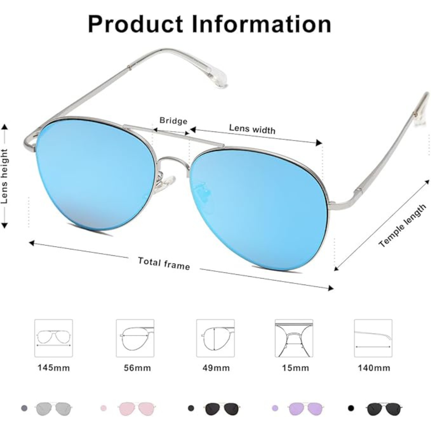 Classic Aviator Sunglasses for Women Men Metal Frame Spring Hinges SJ1030,