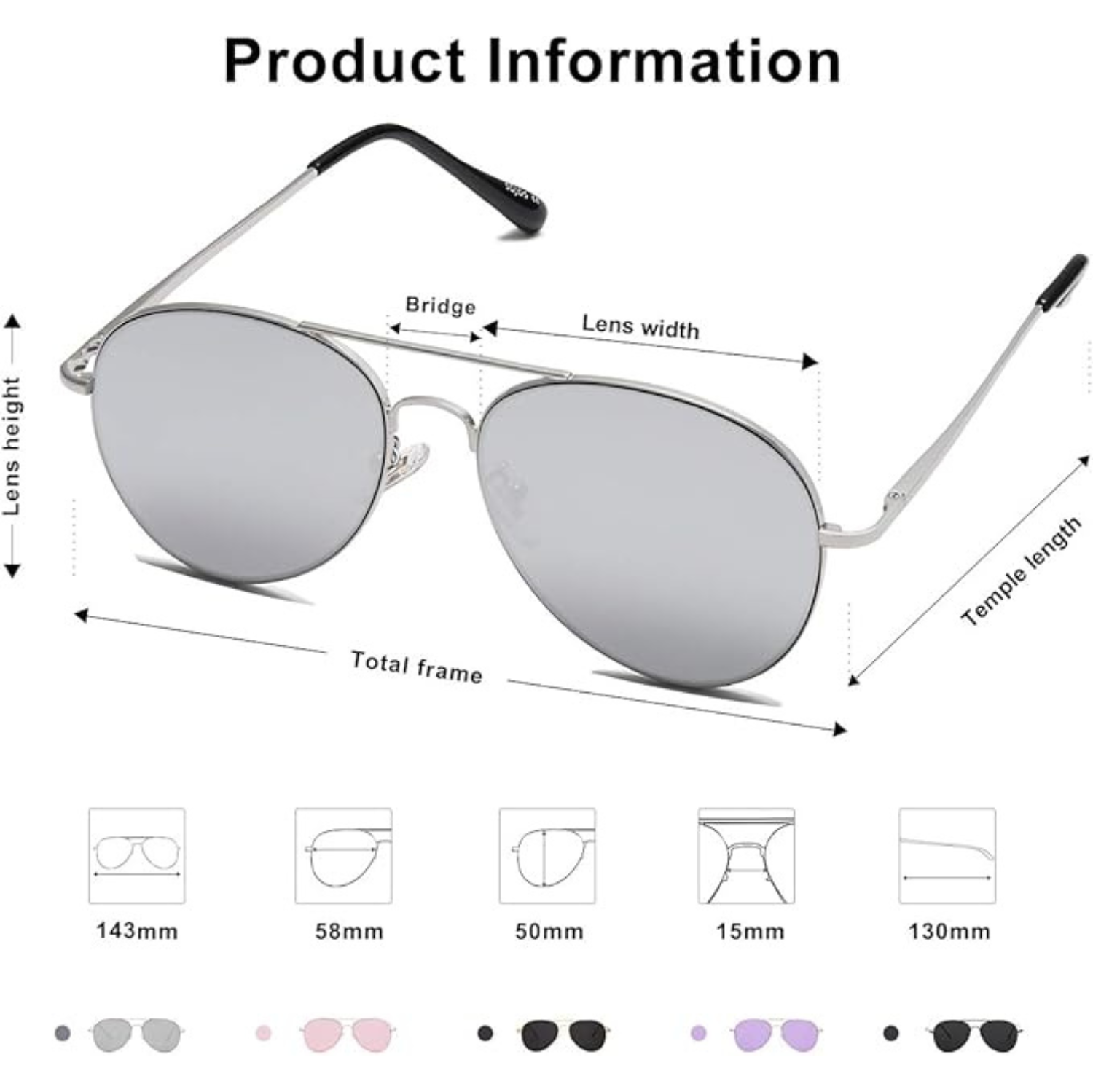 Classic Aviator Sunglasses for Women Men Metal Frame Spring Hinges SJ1030,