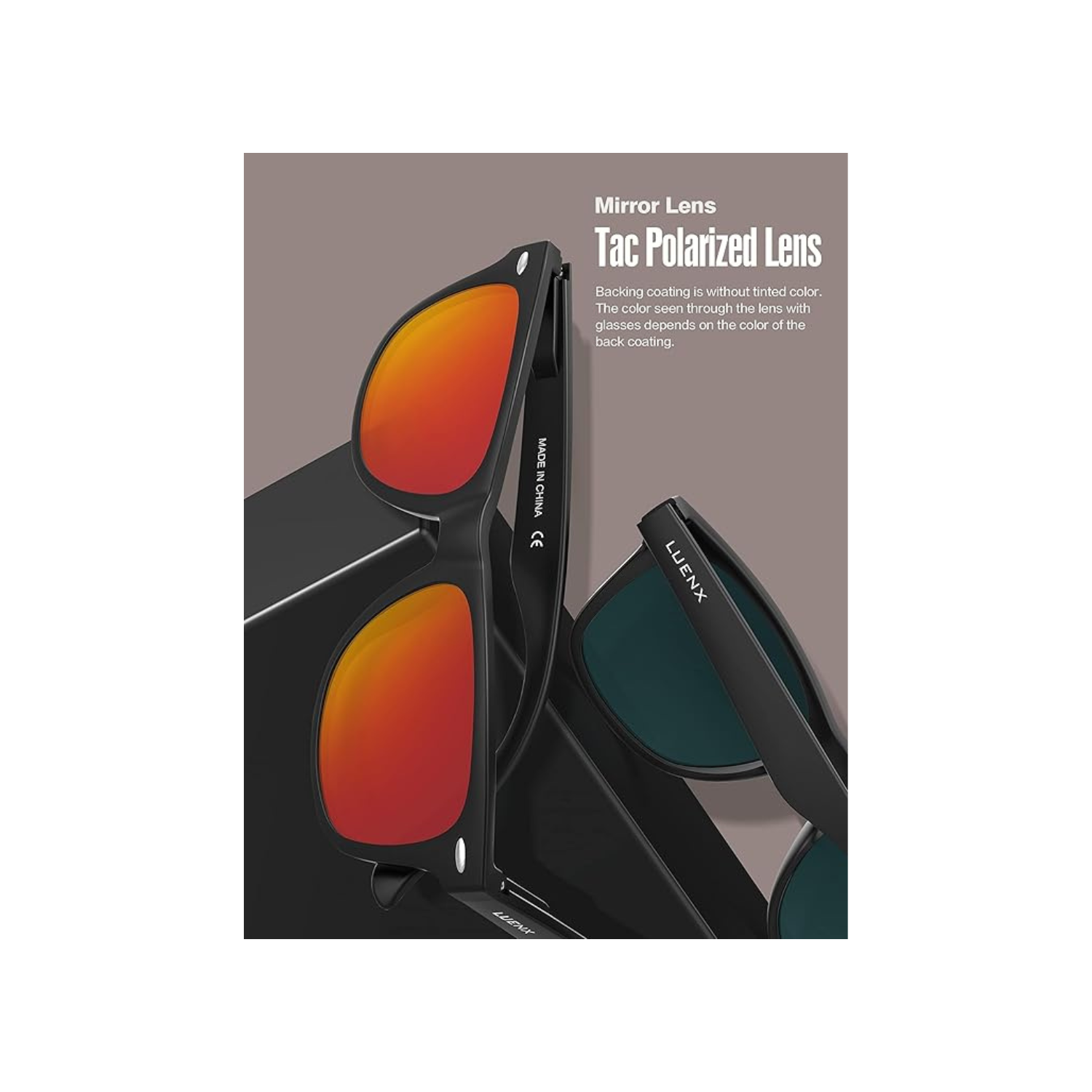 LUENX Polarized Sunglasses for Men Women Square Frame - UV 400 Protection 54MM